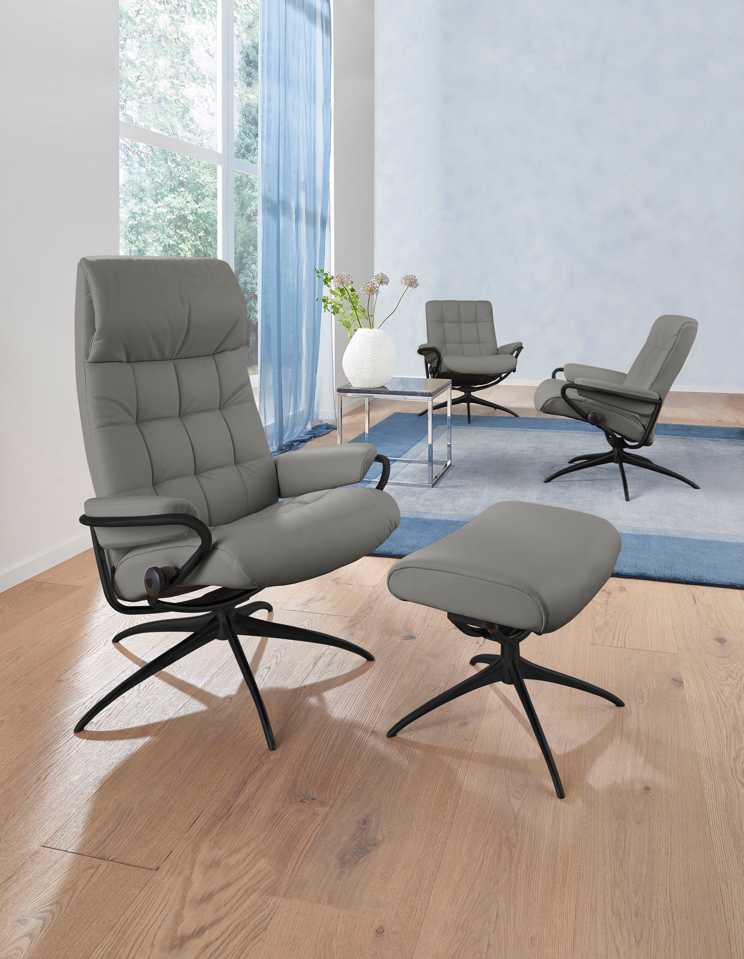 Stressless® Relaxsessel »London«, (Set, Relaxsessel mit Hocker), mit Hocker, High Back, mit Star Base, Gestell Schwarz