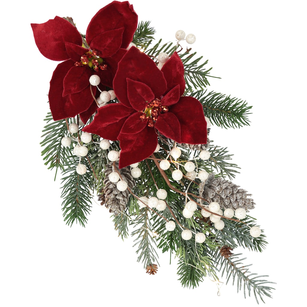 I.GE.A. Winterliche Kunstpflanze »Gesteck, Poinsettia mit LED Beleuchtung, Weihnachtsdeko,«