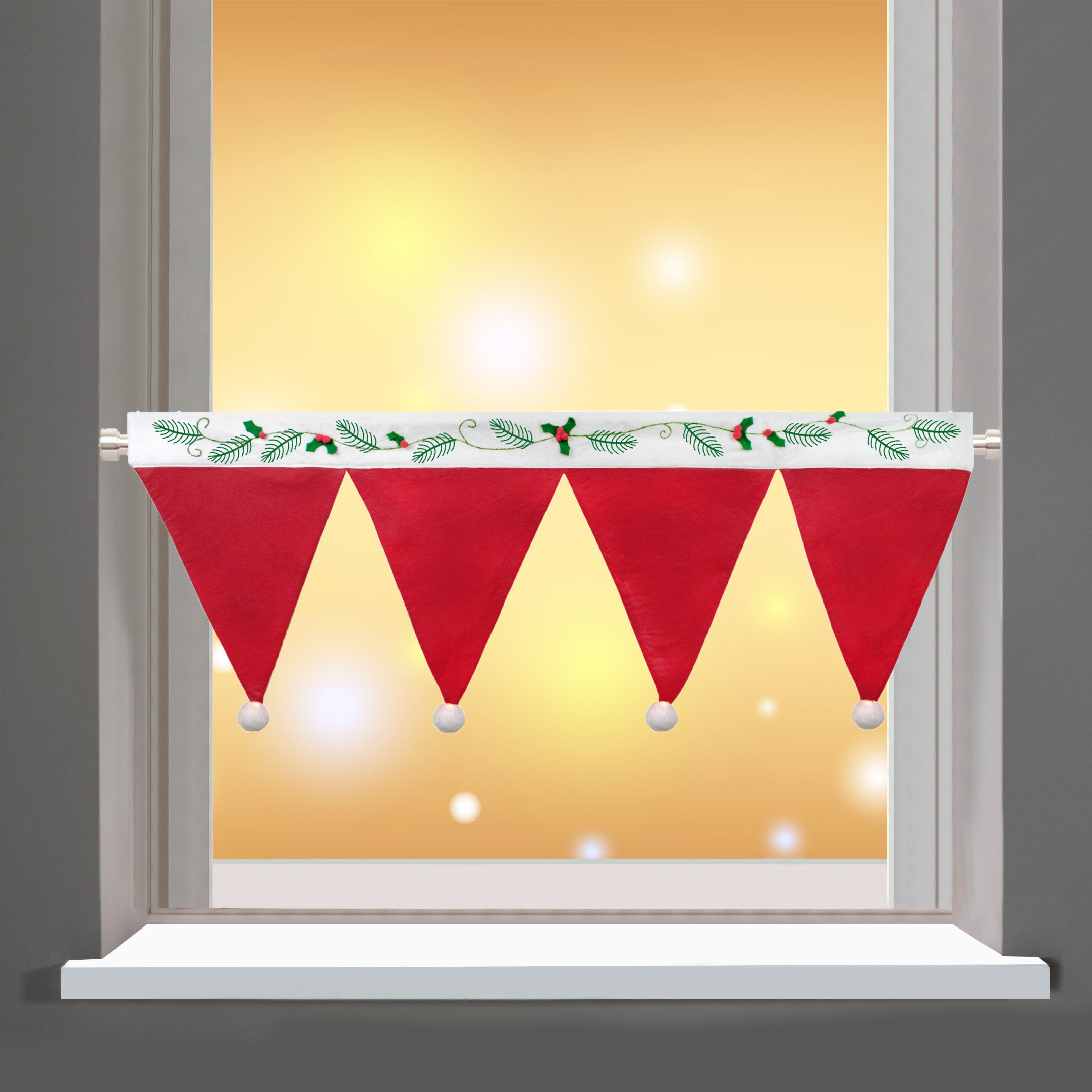bestellen Stangendurchzug, mit die Scheibengardine Küche, »Weihnachtsmütze«, für mit bequem (1 und St.), Delindo Lifestyle LED-Beleuchtung schnell