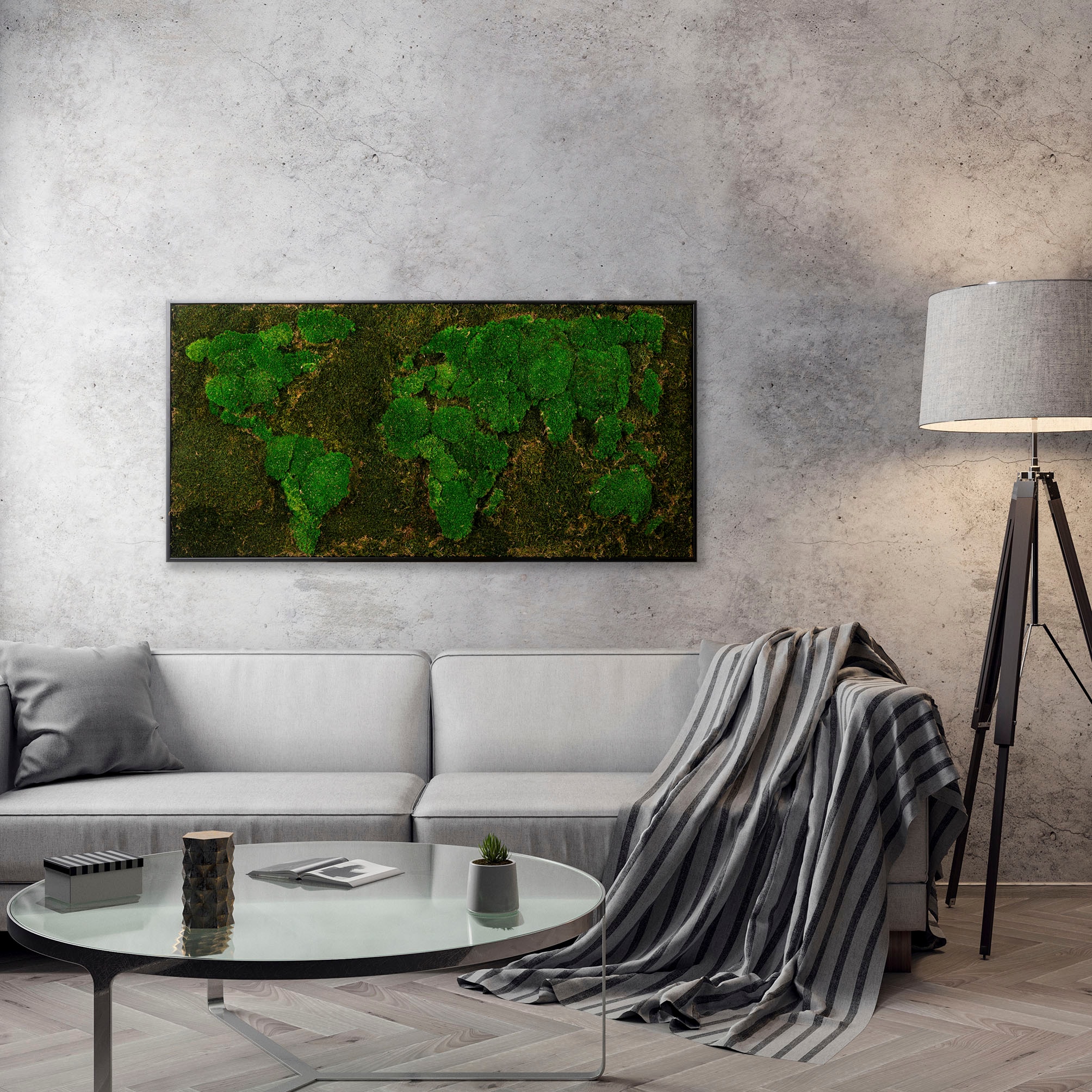 Bönninghoff Bild mit Rahmen »Moos«, Weltkarte, (1 St.), jedes Bild ein  Unikat, BxH: 120x60 cm auf Rechnung bestellen