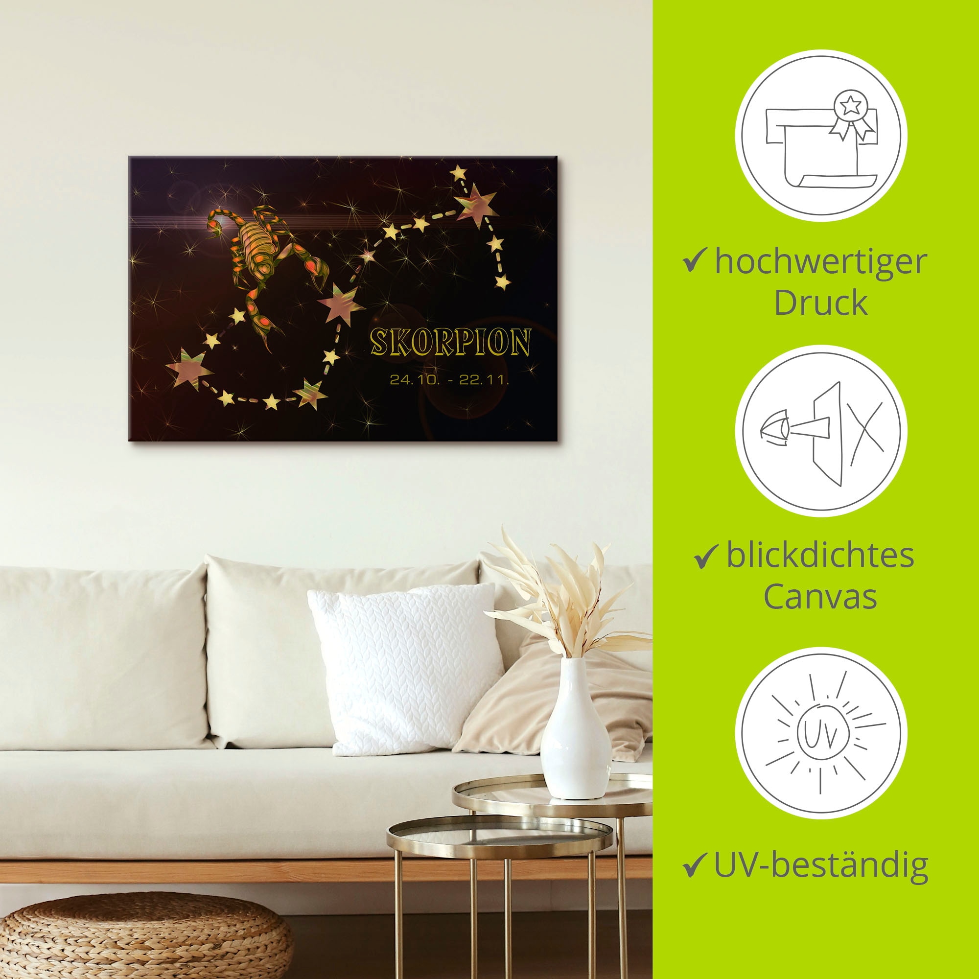 Artland Wandbild »Sternzeichen - Skorpion«, Bilder von Sternzeichen, (1 St.), als Leinwandbild, Poster in verschied. Größen