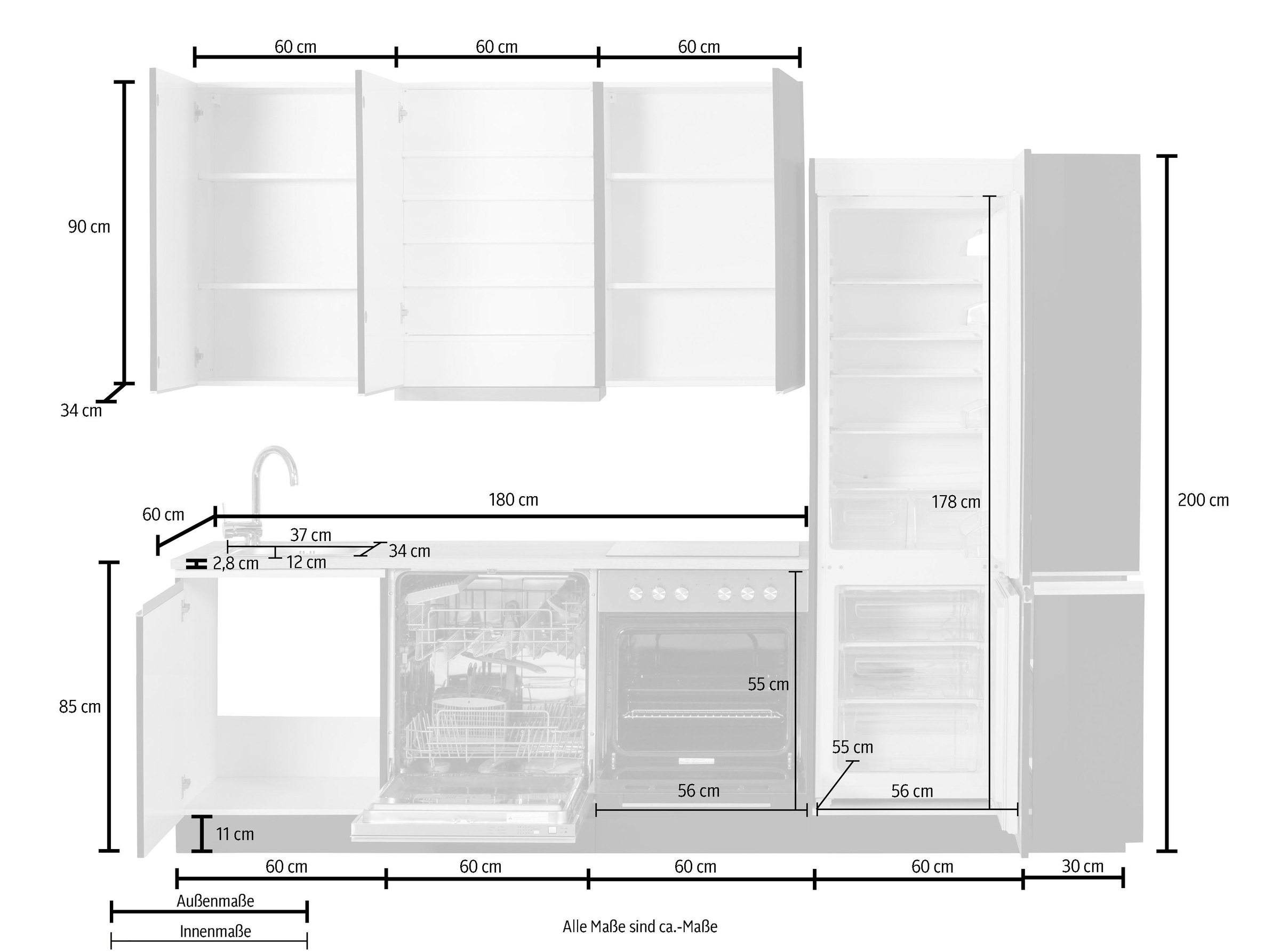 KOCHSTATION Küchenzeile »KS-Ohio«, mit E-Geräten, Breite 270 cm