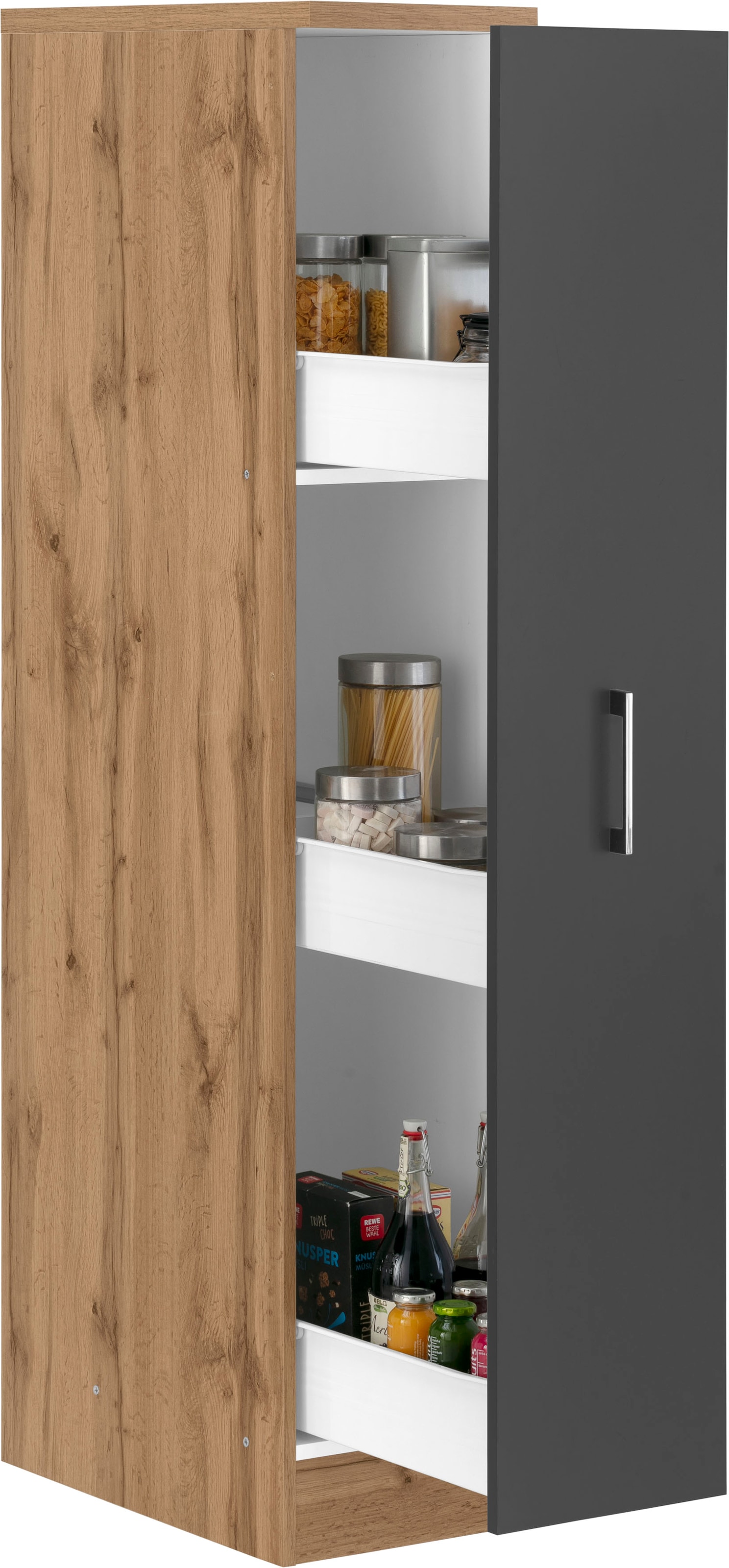 KOCHSTATION Apothekerschrank »KS-Colmar«, 30 cm breit, 165 cm hoch, mit 3 Ablagen, mit Metallgriff