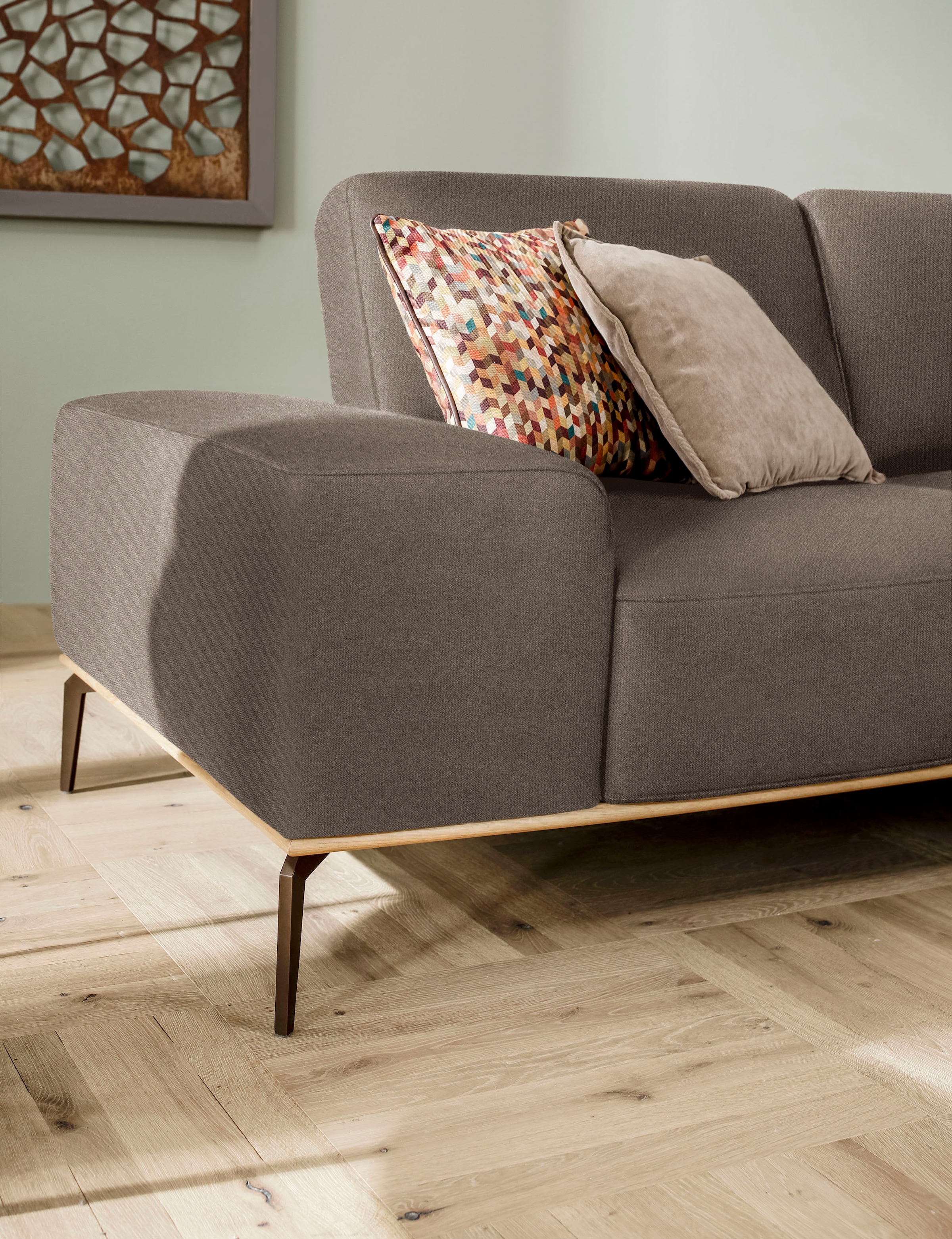 W.SCHILLIG Ecksofa »run, Designsofa mit tollem Sitzkomfort, L-Form«, mit Holzsockel, Füße in Bronze pulverbeschichtet, Breite 299 cm