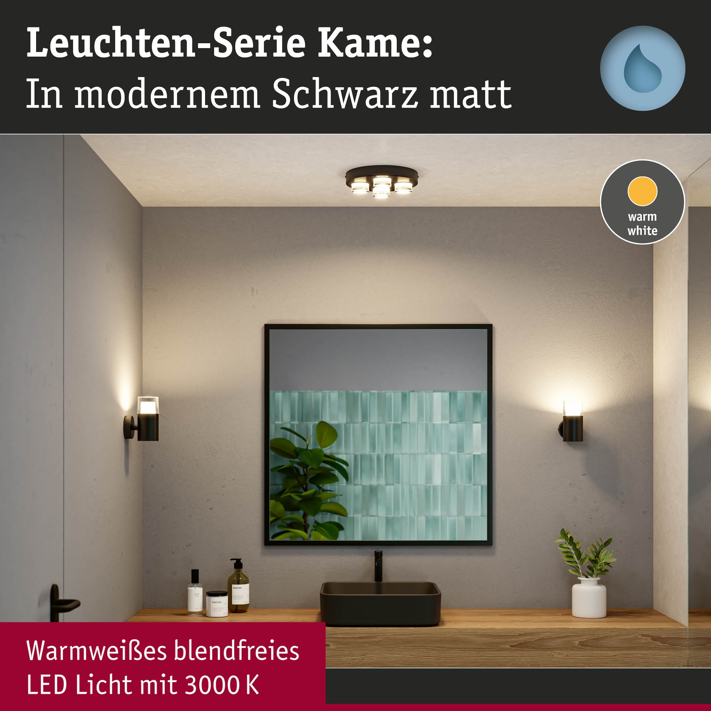 Paulmann Wandleuchte »Selection Bathroom Wand-/Deckenleuchte Kame IP44 Signalschwarz«, 1 flammig