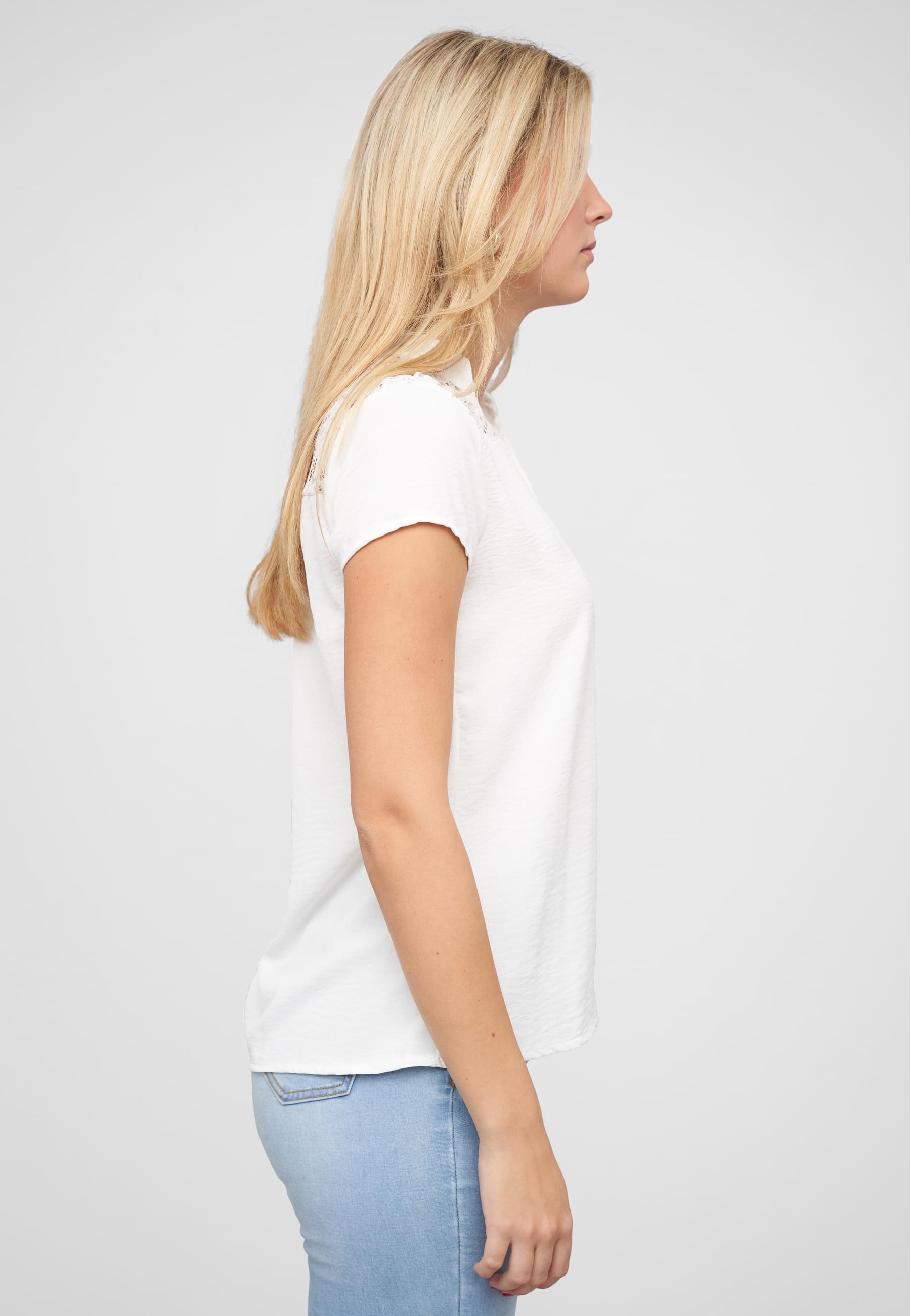 CLOUD 5IVE Klassische Bluse »CLOUD 5IVE Musselin Shirt V-Neck mit Deko Knopfleiste und Spitze«