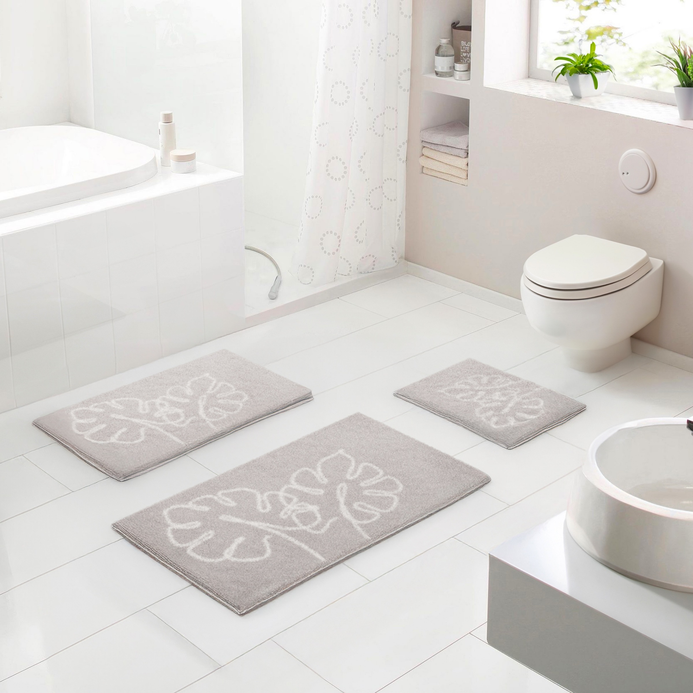 GRUND Badematte »Levana« Höhe 20 mm rutschhemmend beschichtet fußbodenheizungsgeeignet Stilvolles Blattmotiv, 5 Jahre Garantie beige Obermaterial:...