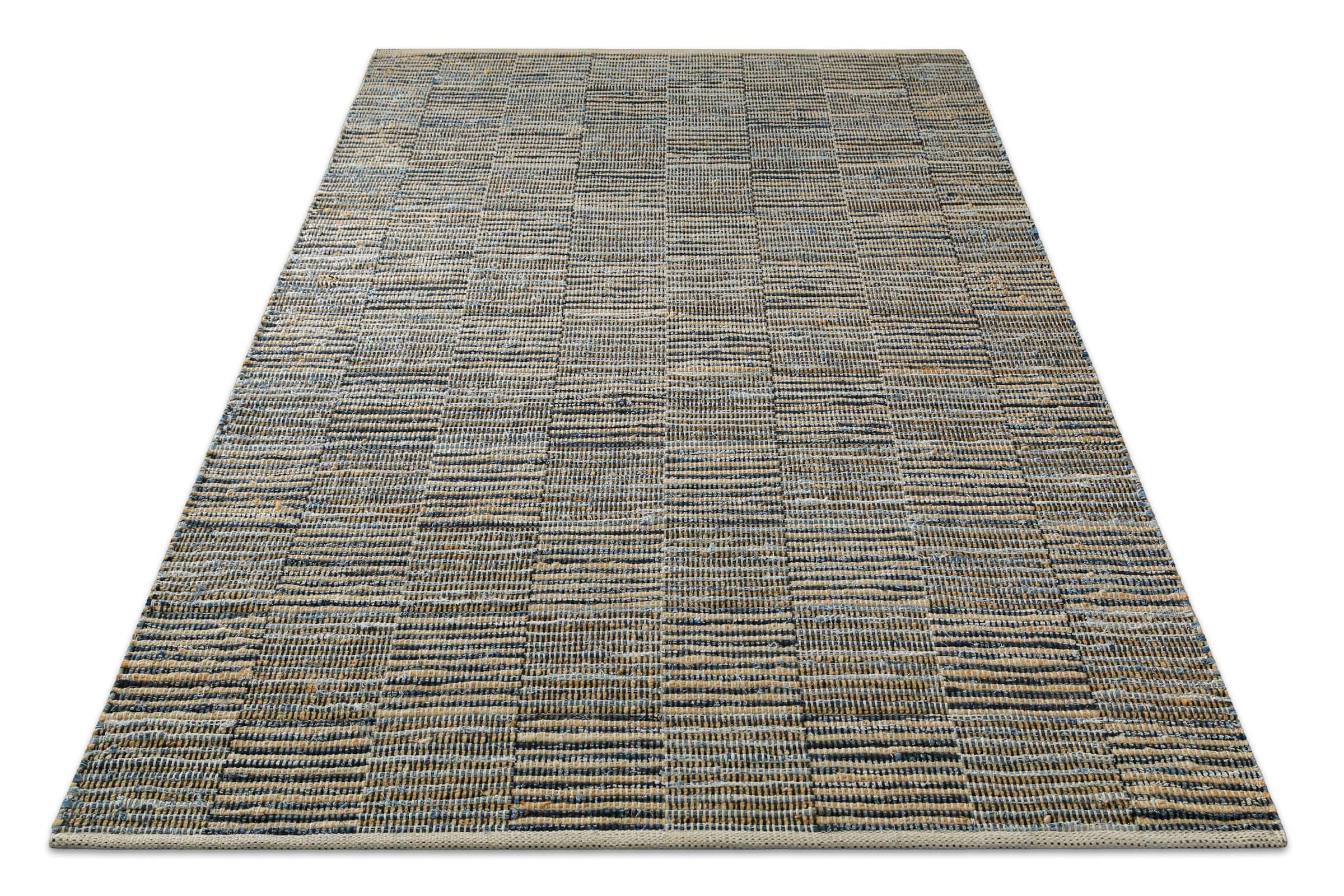 Wecon home Teppich »Denim Blues«, rechteckig, 6 mm Höhe, handgewebt, robust, pflegeleicht, skandi, Natur, Jute, Wohnzimmer