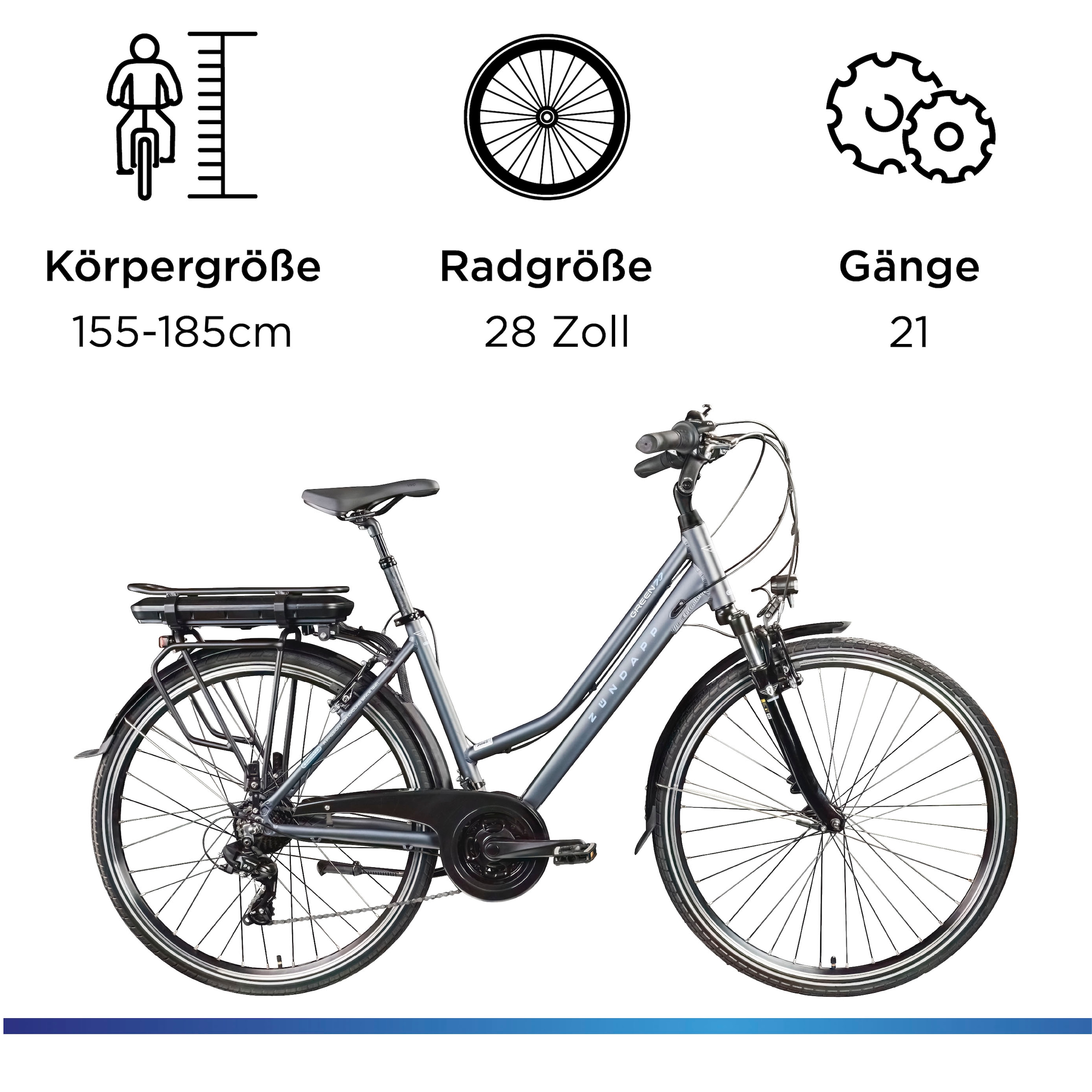 Zündapp E-Bike »Green 7.7 Damen«, 21 Gang, Shimano, Tourney, Heckmotor 250 W, Pedelec, Elektrofahrrad für Damen