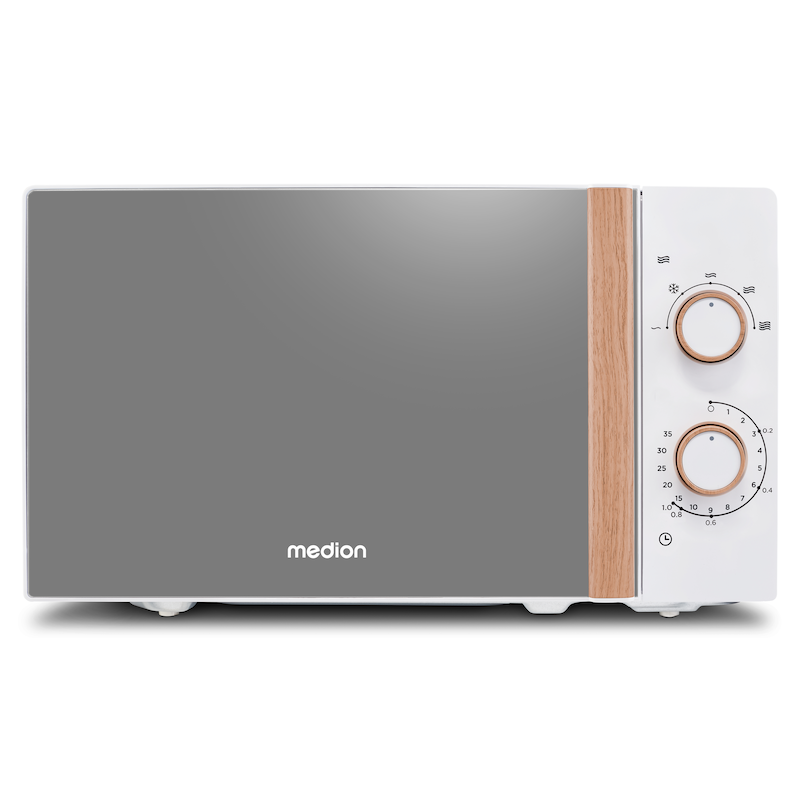 MEDION Mikrowelle »MD 10596, Timerfunktion, 20 L Kapazität, Auftaufunktion« Mikrowelle 700 W Auftaufunktion, Holzoptik weiß