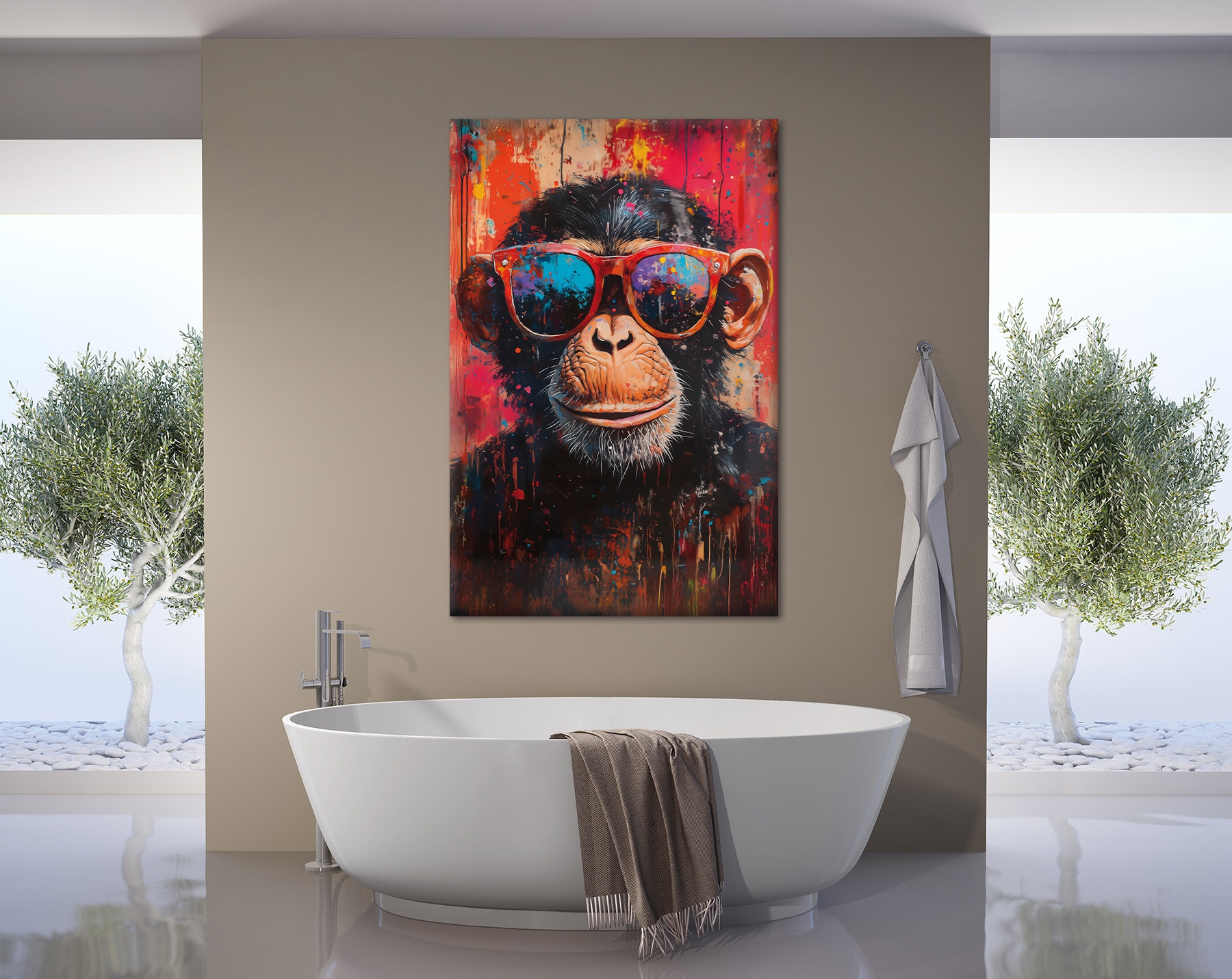 Bönninghoff Bild »BUNTER SCHIMPANSE 78x118 cm – Leinwandbild Keilrahmen Deko modern«