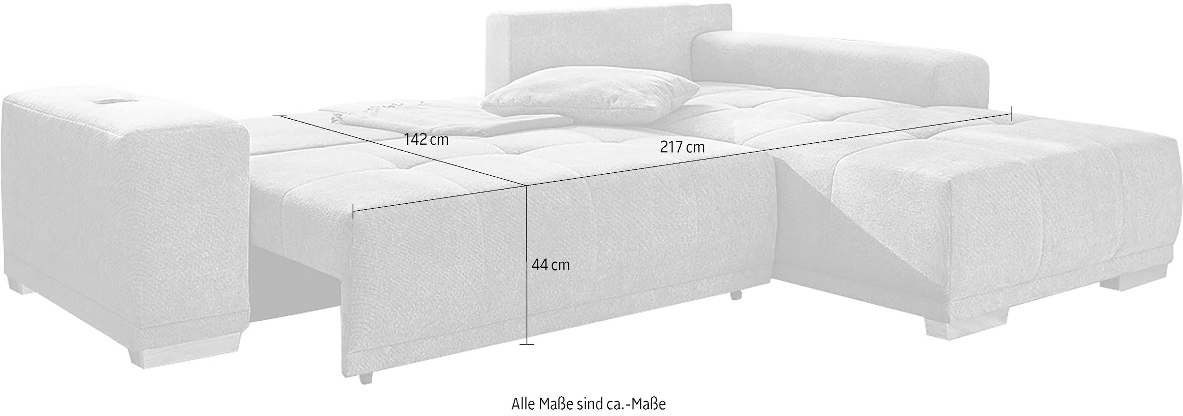 Jockenhöfer Gruppe Ecksofa »Luciano L-Form mit induktiver Lademöglichkeit, USB-A & USB-C Ladeport«, Bettkasten/Stauraum, rechts/links montierbar, große Liegefläche