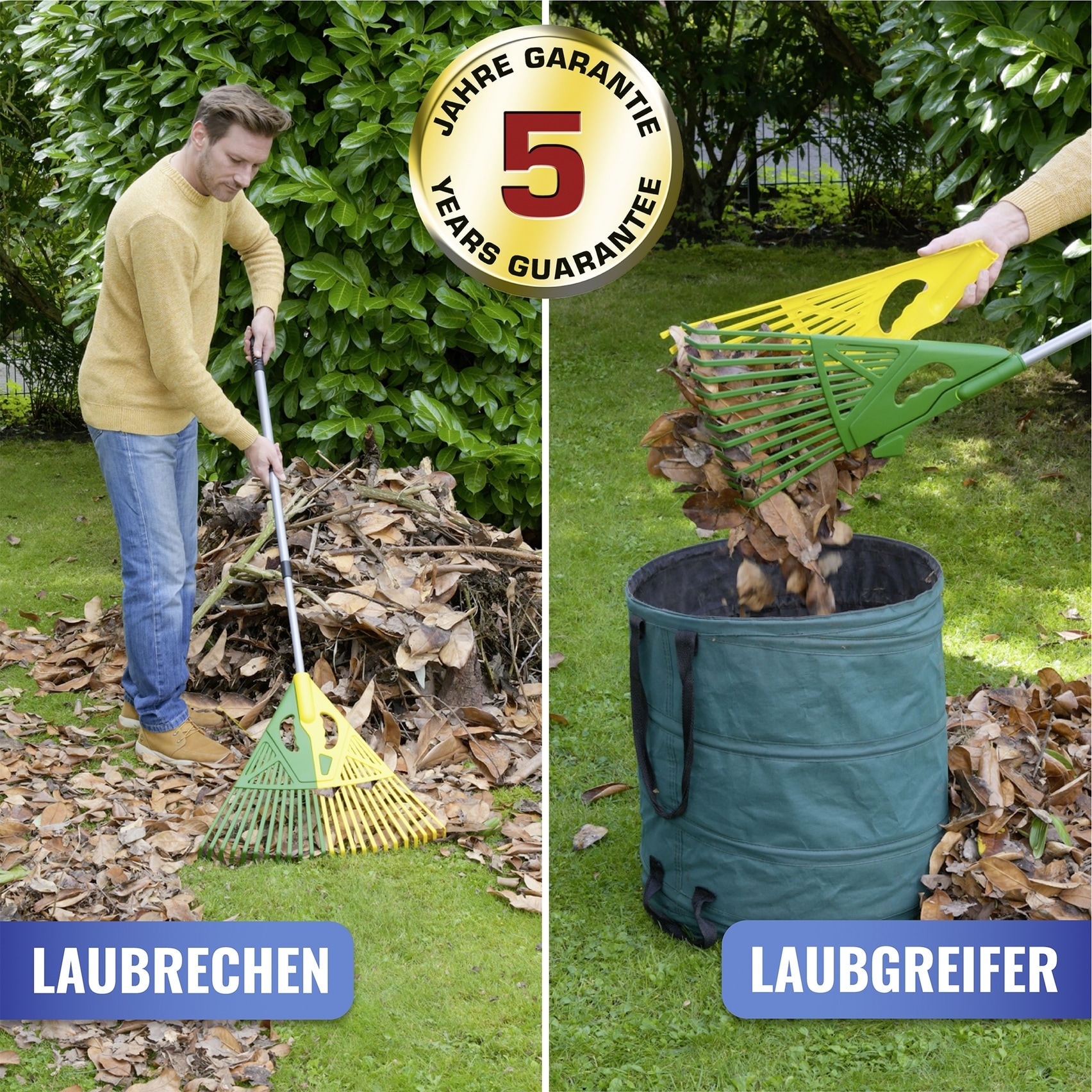 Maximex Rechen »Laubrechen 3in1« mit Teleskopstiel, extra breite Aufnahmefläche, beidhändig nutzbar