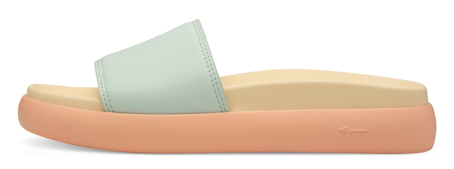 Tamaris Pantolette, Plateau, Sommerschuh, Schlappen mit kleinem Gummizug an der Bandage