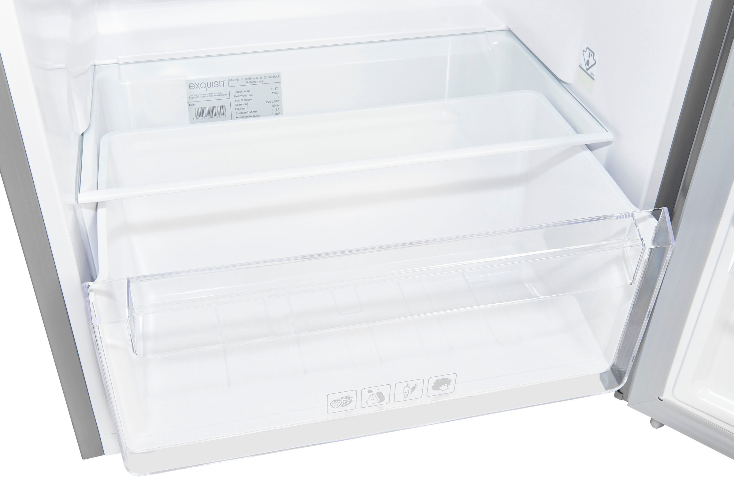 exquisit Kühlschrank »KS185-4-HE-040E inoxlook«, 190 L Volumen, Schnellgefrieren, 4 Sterne