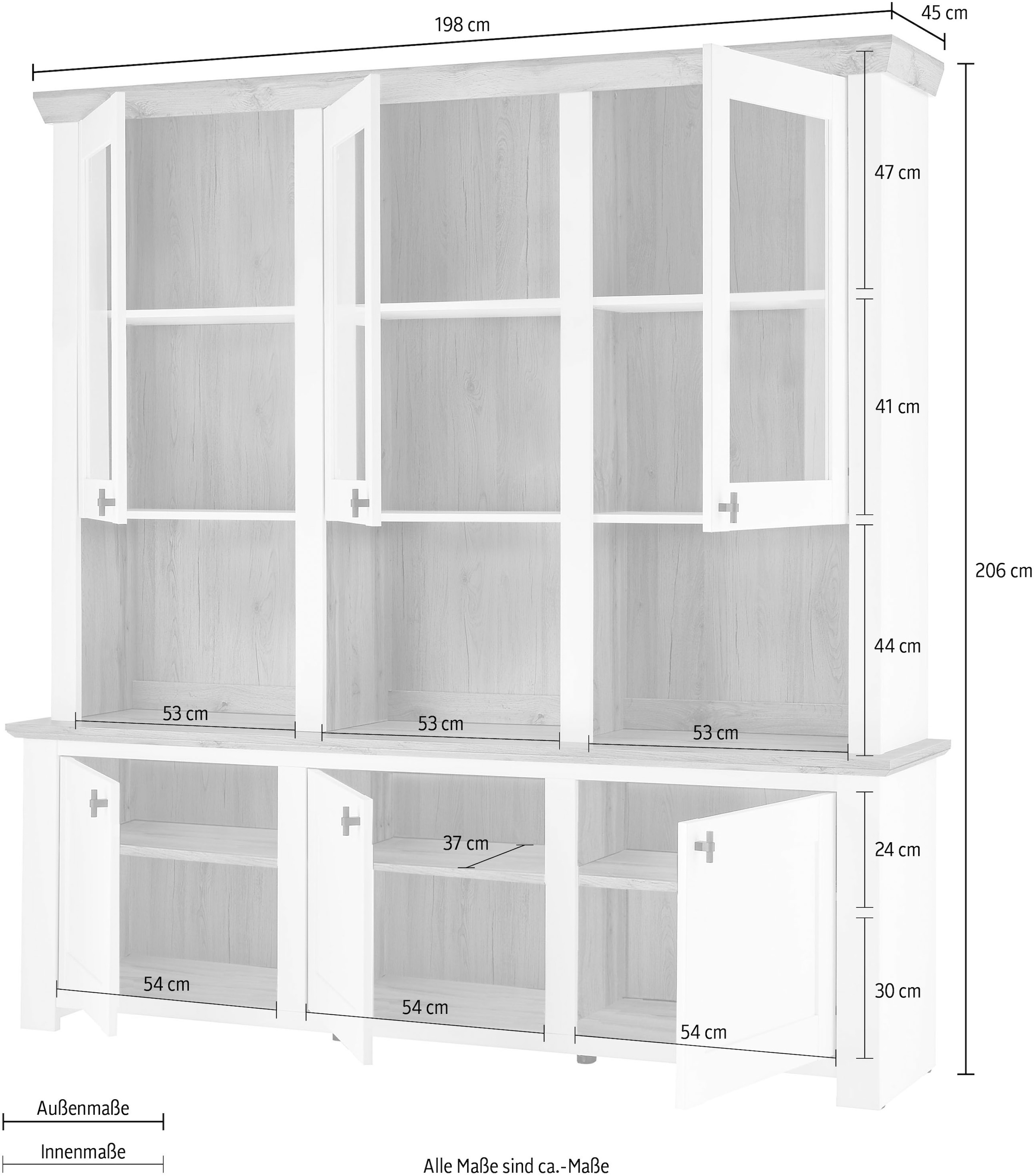 Home affaire Buffet »Bristol, Bücherschrank im Landhausstil, moderner Hochschrank« schwarze Metallgriffe, elegante Kranzoptik, ausreichend Stauraum