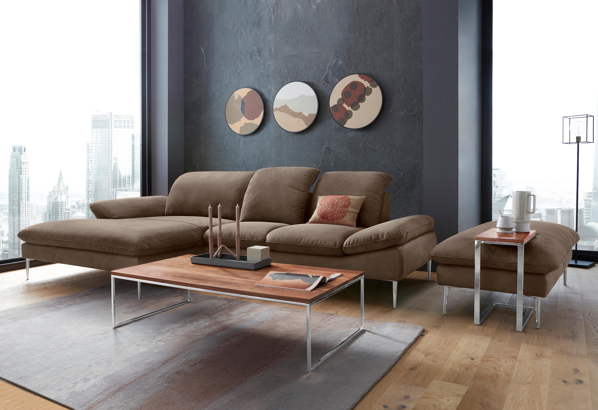 W.SCHILLIG Ecksofa »enjoy&MORE, Designsofa, elegant und bequem, L-Form«, mit Sitztiefenverstellung, Füße Chrom glänzend, Breite 310 cm
