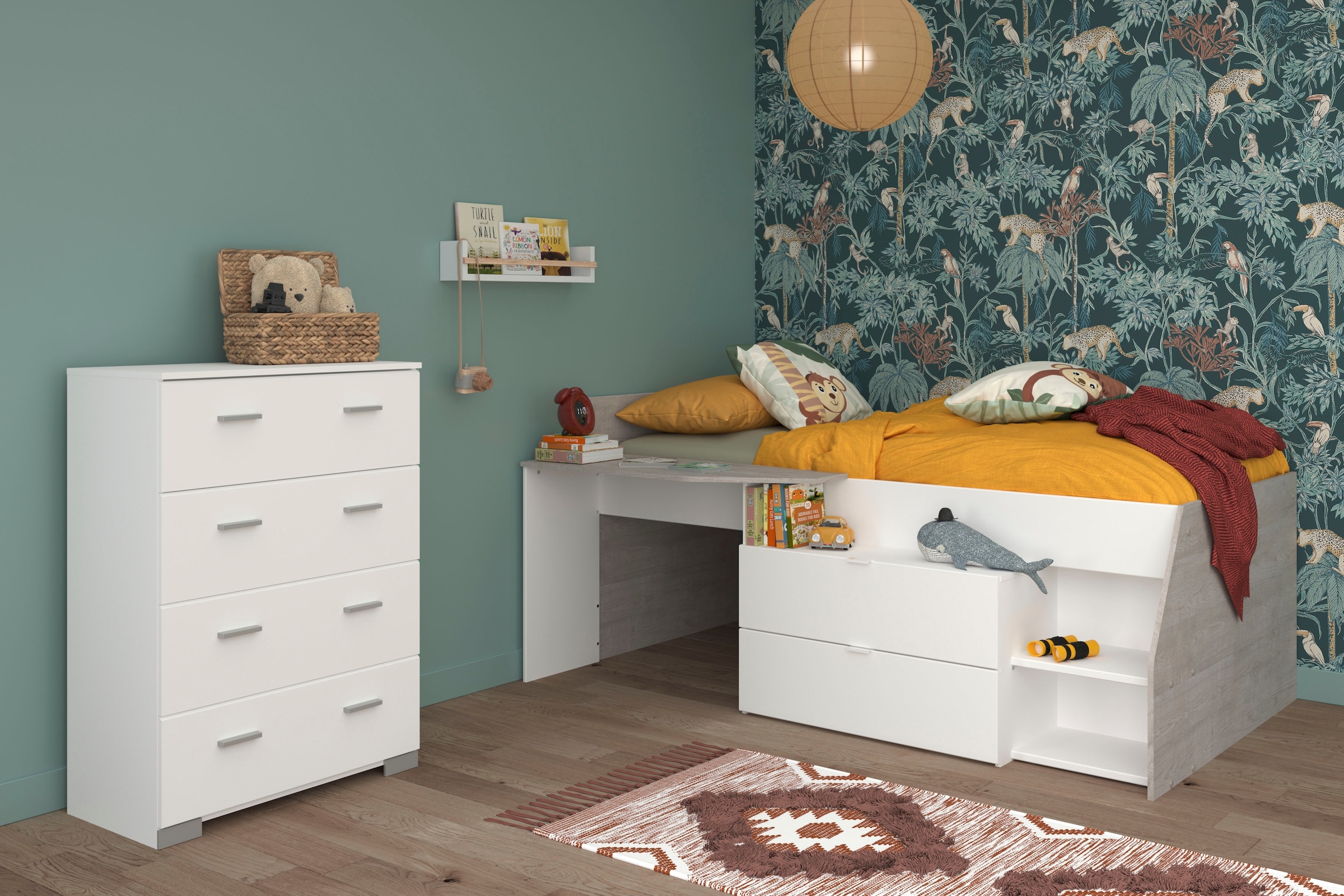 Parisot Jugendzimmer-Set »Parisot Milky 16« 2 Stk. tlg. viel Stauraum, halbhohes Hochbett