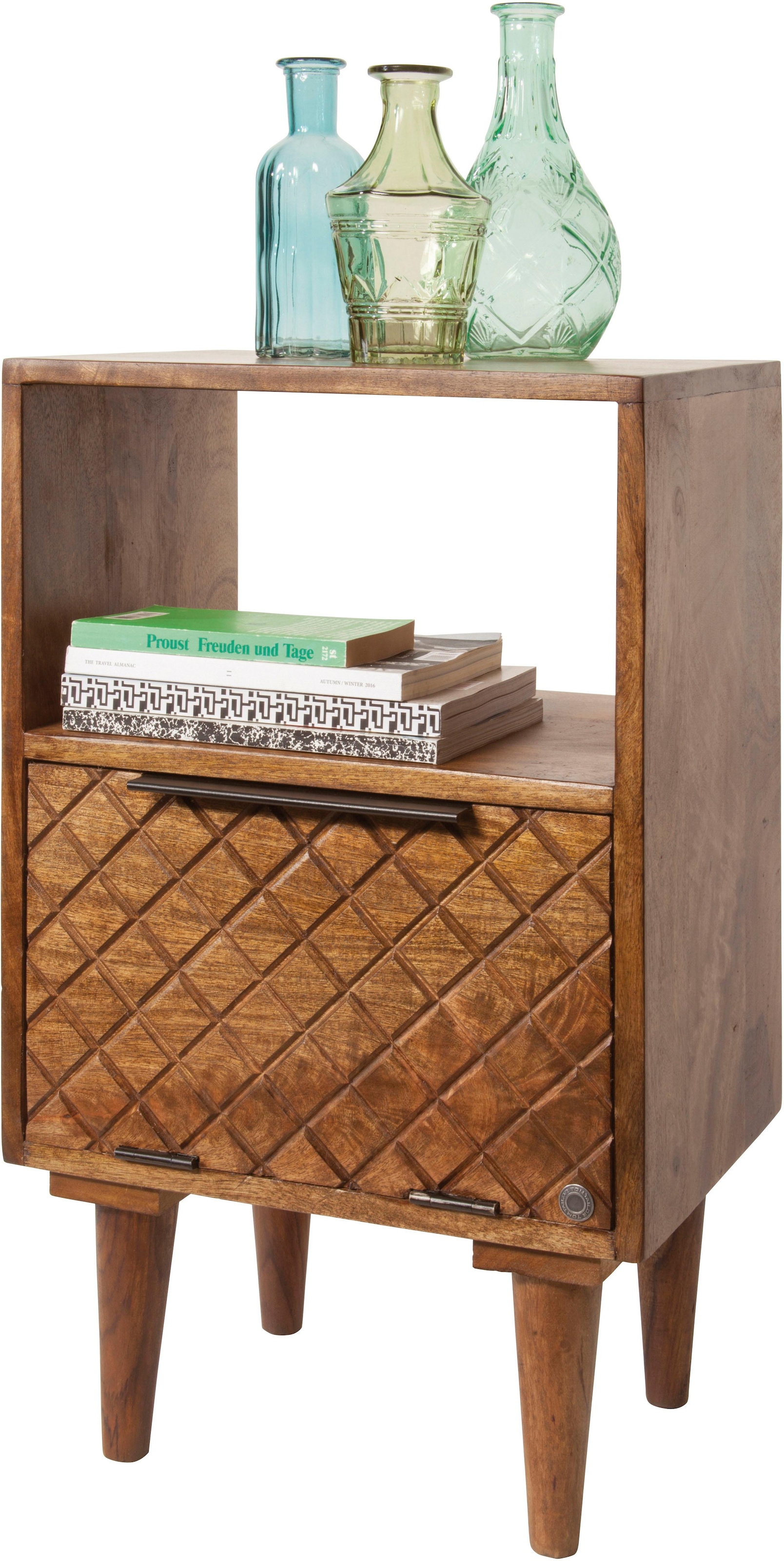 Kommode „T-PATTERN SMALL CABINET“, aus Mangoholz, mit 1 Klappe, Mango natur B/H/T: 40 cm x 67 cm x 29 cm