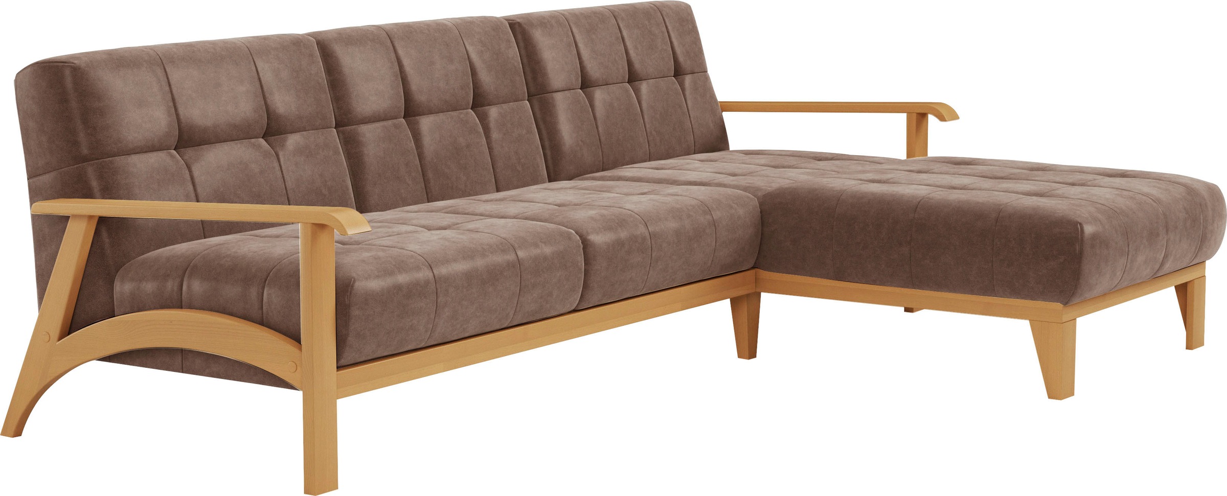 sit&more Ecksofa »Billund L-Form«, Armlehnen aus eichefarbigem Buchenholz, verschiedene Bezüge und Farben