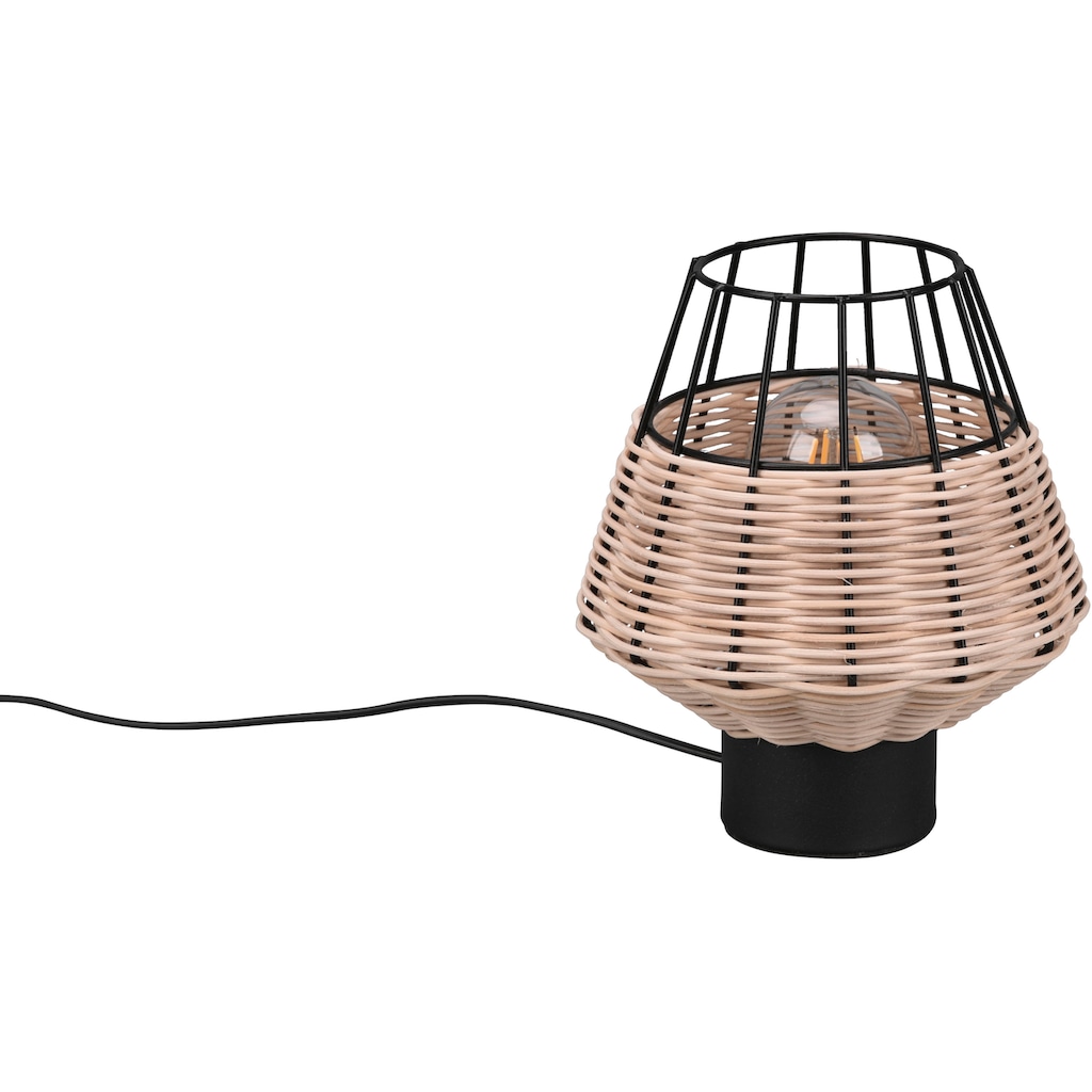 TRIO Leuchten Schreibtischlampe »Borka«, 1 flammig-flammig, Boho Tischleuchte aus Rattan exkl 1xE27 max 40W, Schnurschalter Ø 17cm