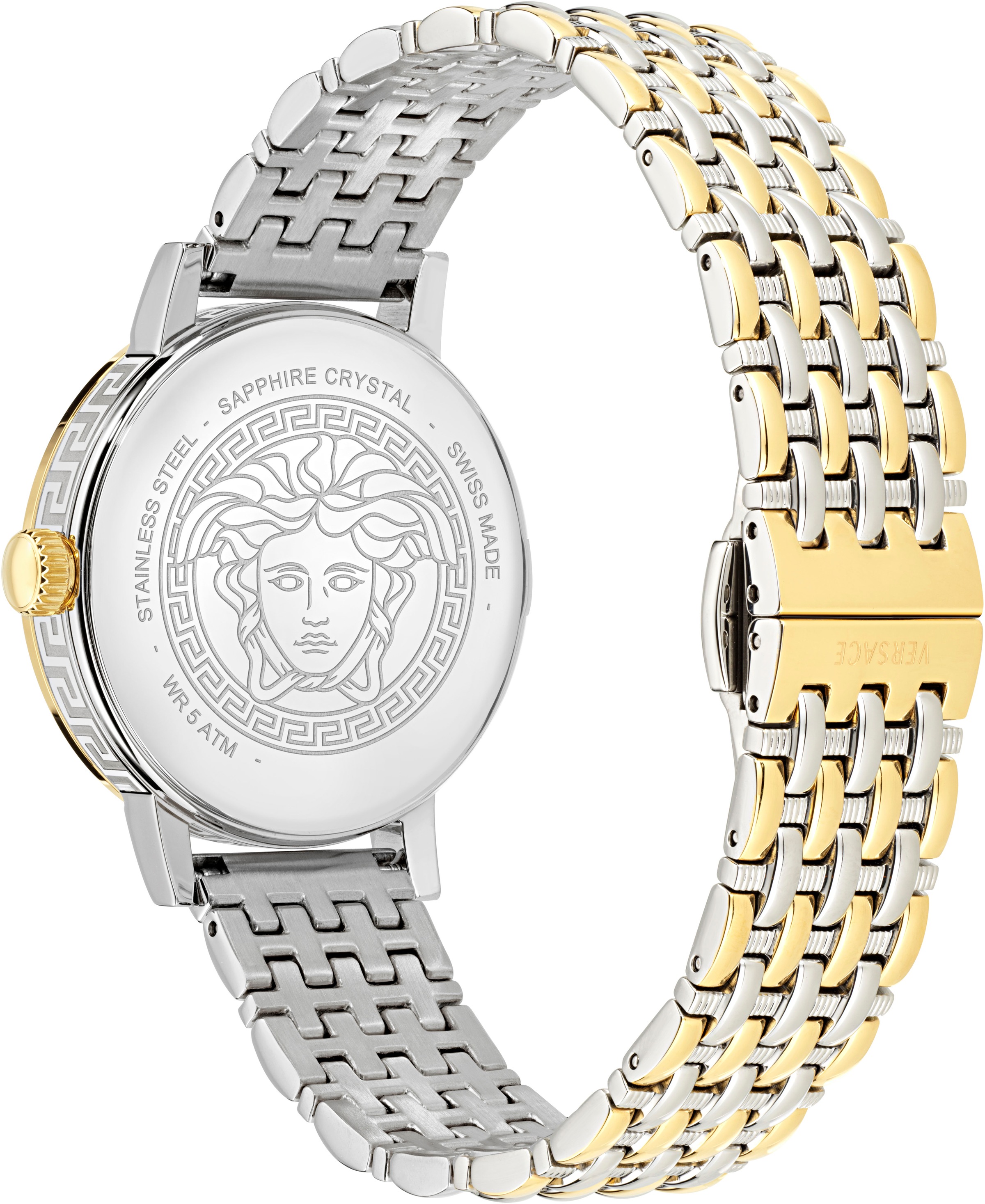 Versace Quarzuhr »GRECA FORTUNA«, Armbanduhr, Damenuhr, Swiss Made, Edelstahlarmband, analog