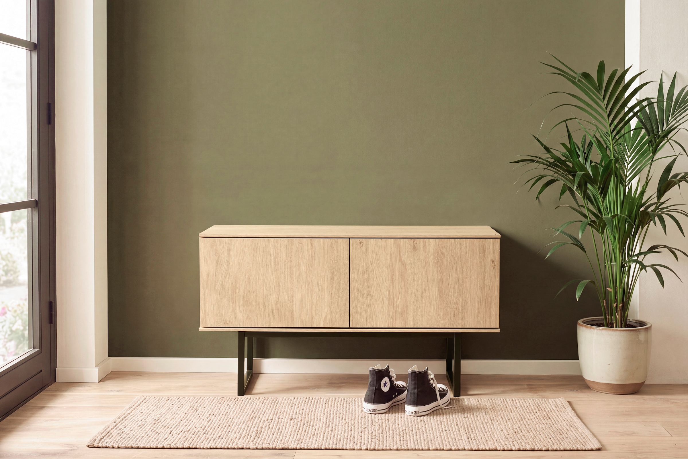 Home affaire Schuhbank »Lund, Garderobenbank mit Klappen, moderne Sitzbank« viel Stauraum, Platz für ca. 6 Paar Schuhe, 90 cm breit