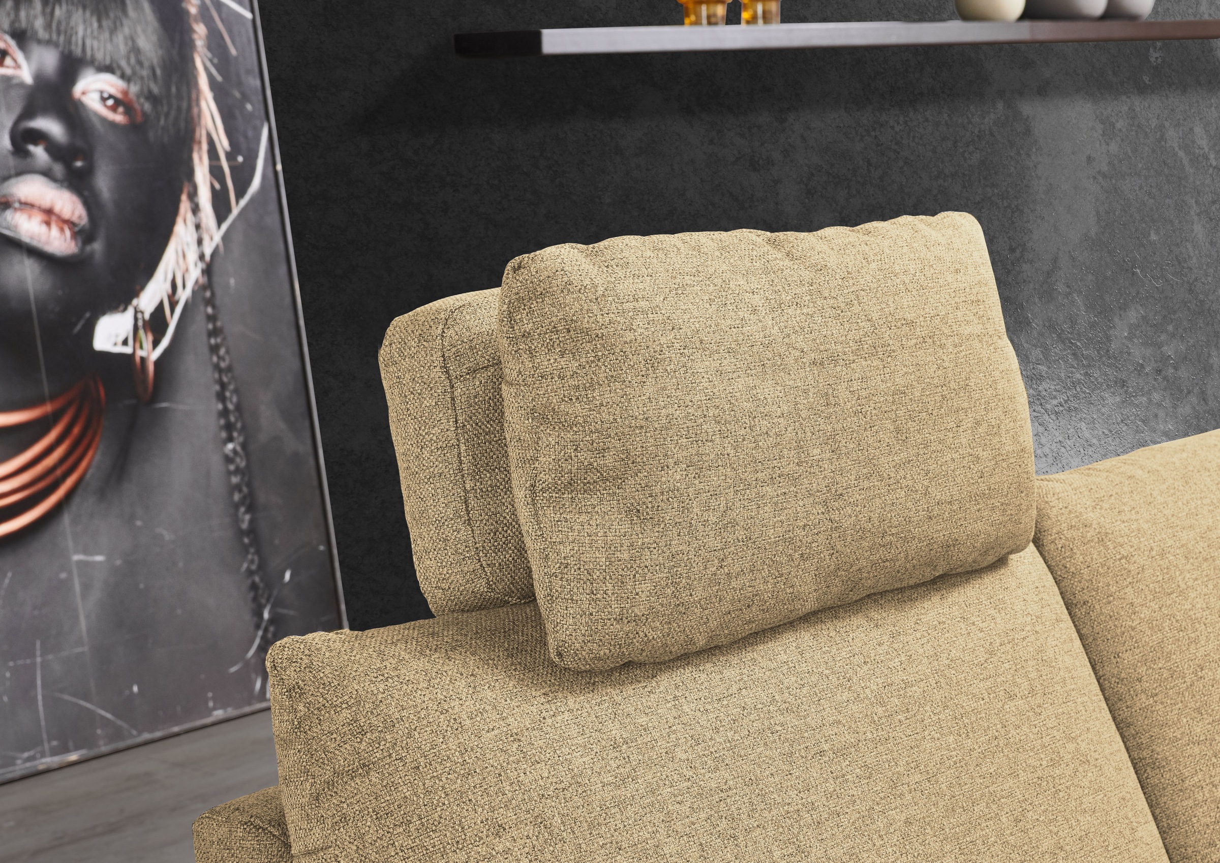 Places of Style Ecksofa »Sarsina: mit Tonnentaschen-Federkern, perfekt zum Entspannen L-Form«, inklusive 2 motorischen Relaxfunktionen mit Herz-Waage-Beschlag
