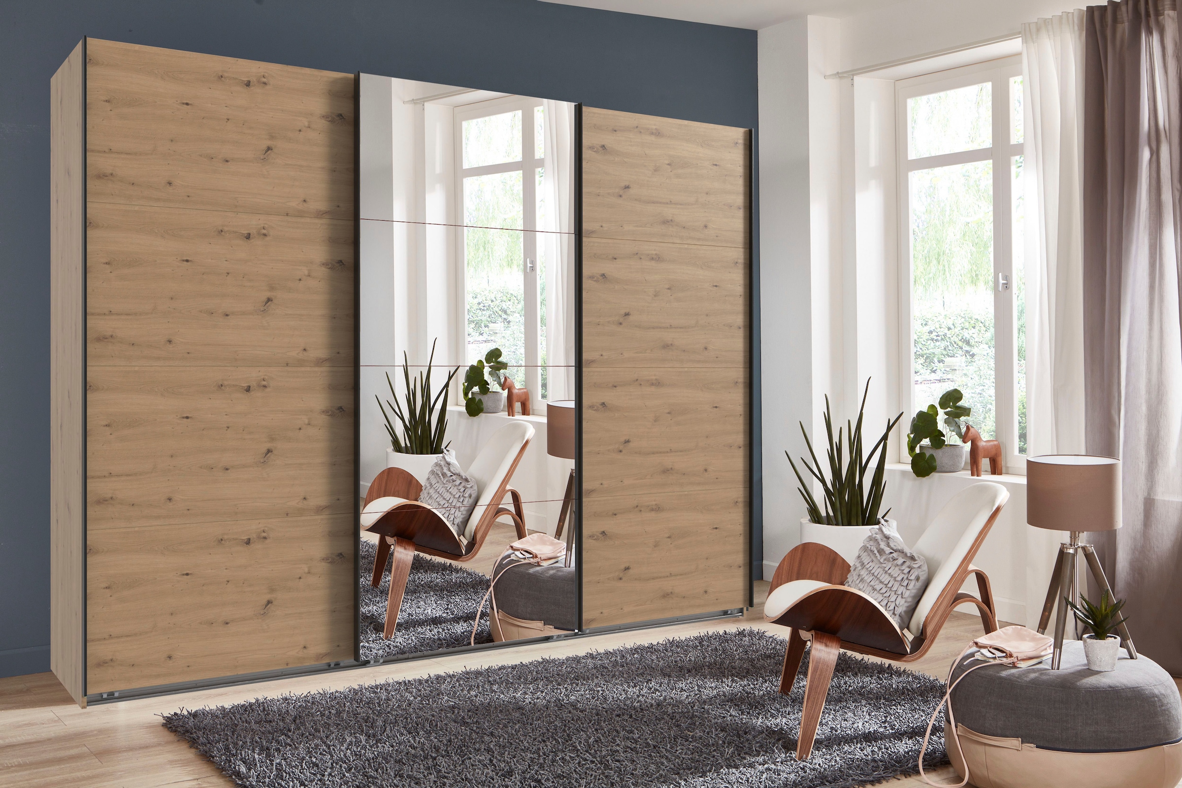 Wimex Schwebetürenschrank »Mugano, Made in Germany, Lieferung bis in Deine Etage und Stellort«, (wähle Deine Ausstattung: Basic oder Premium!), 3 Schwebetüren, große Größen, mit oder ohne Spiegel, Metallgriffe