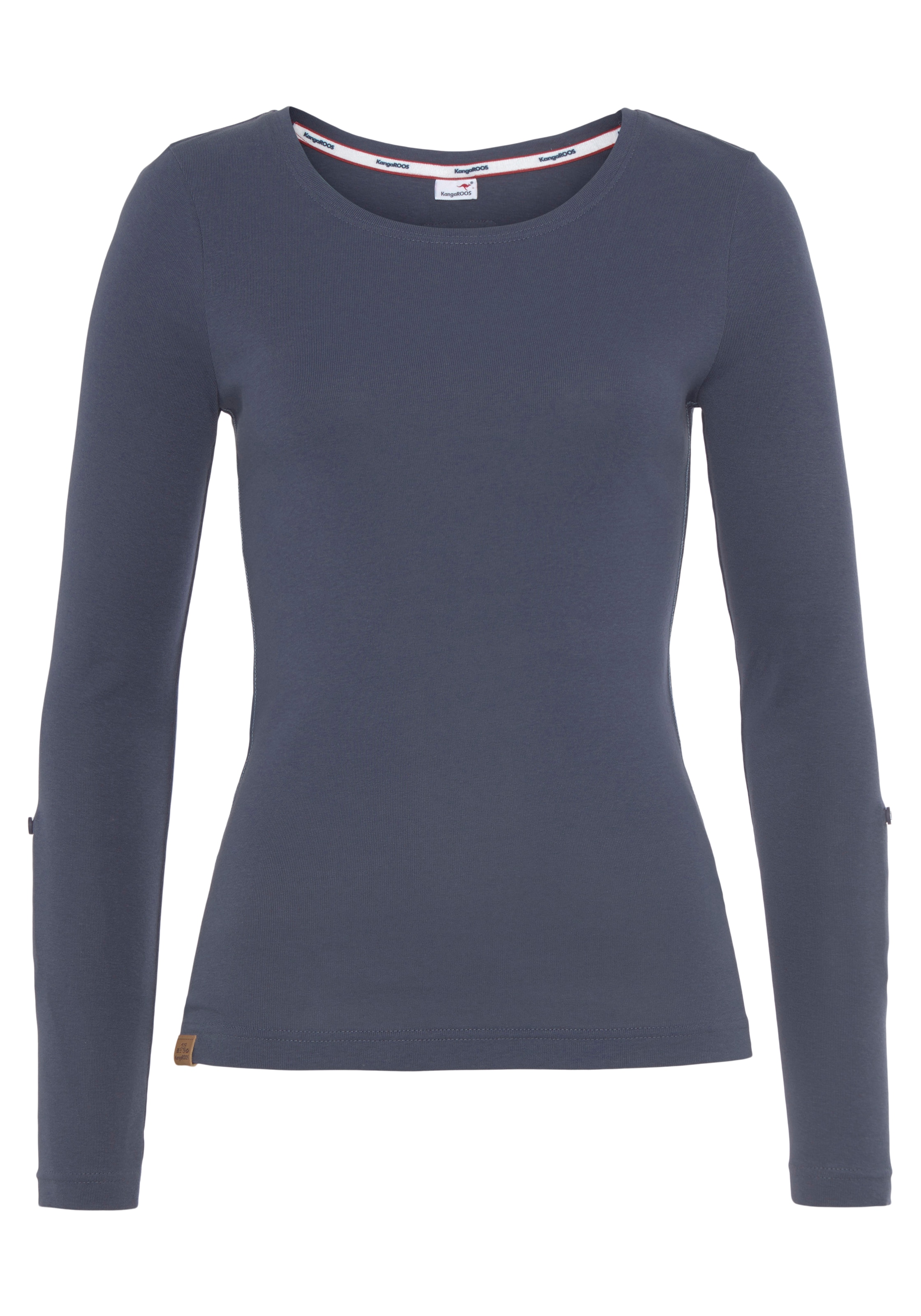 KangaROOS Langarmshirt mit Krempelärmeln,  sehr figurbetont,  aus Rippware