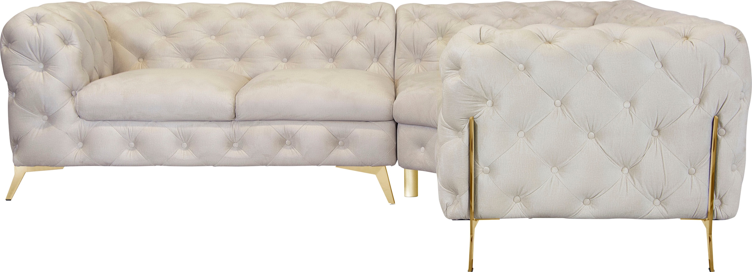 Leonique Chesterfield-Sofa »Amaury L-Form«, Chesterfield-Optik, Breite/Tiefe je 262 cm, Fußfarbe wählbar