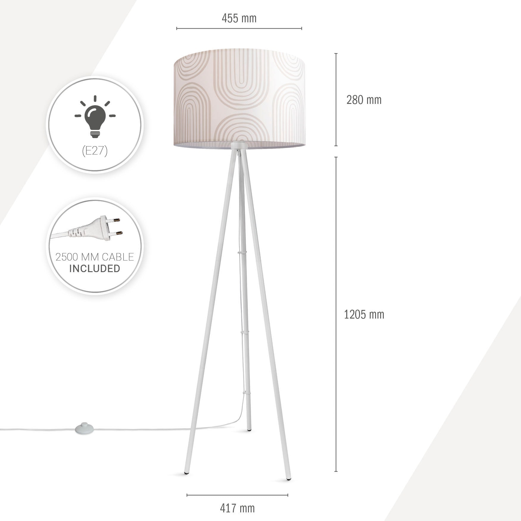 Paco Home Stehlampe »Trina Pillar« E27 Stativ Wohnzimmer Dreibein Stehlampe Mit Stoffschirm Retro Modern