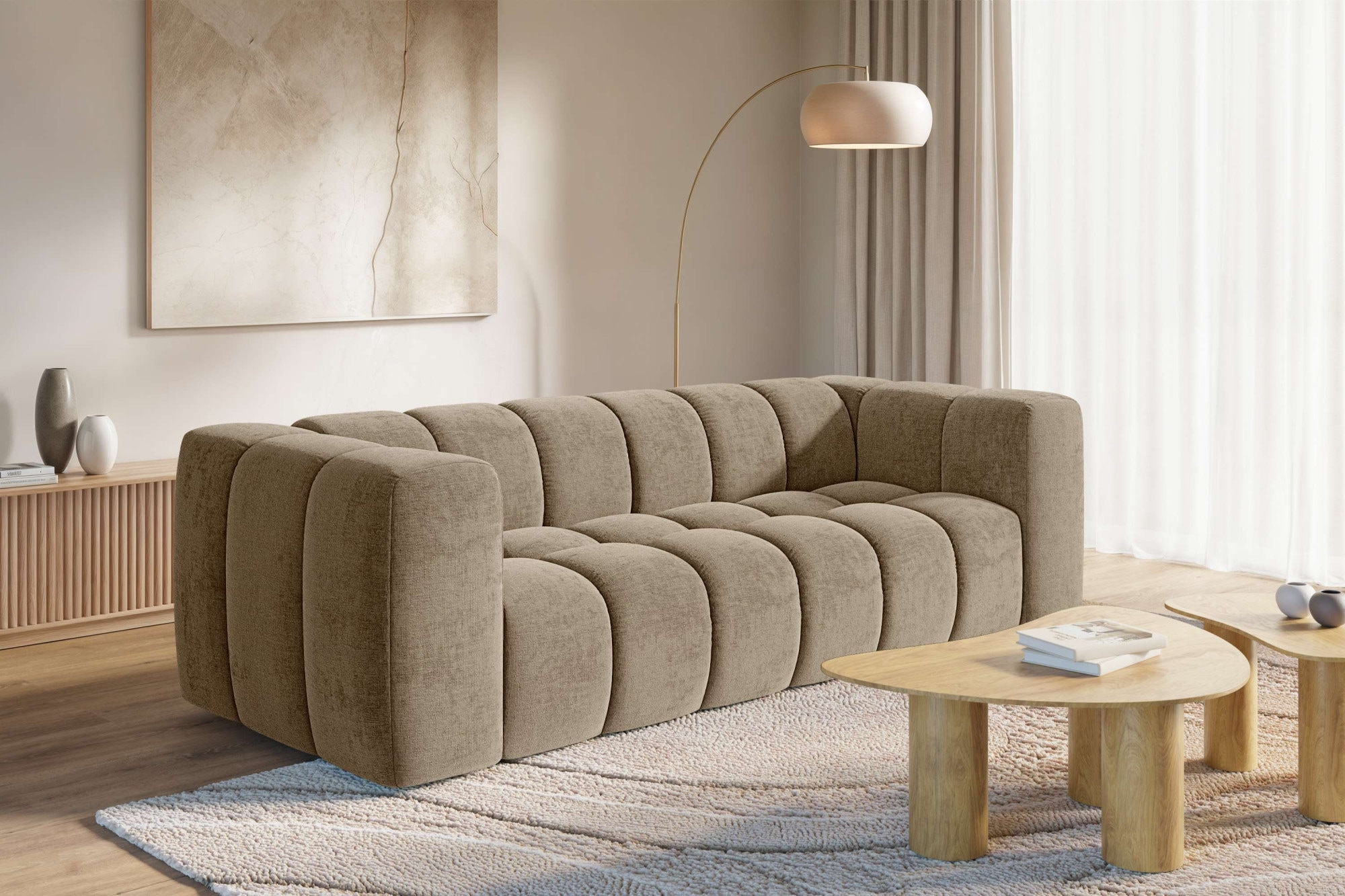 homsy by Ana Johnson Big-Sofa »BOUBELLE Design-Sofa mit Steppung, Bubble-Optik, Breite 246 cm« 4-Sitzer mit Wellenunterfederung, L Sitztiefe 63 cm
