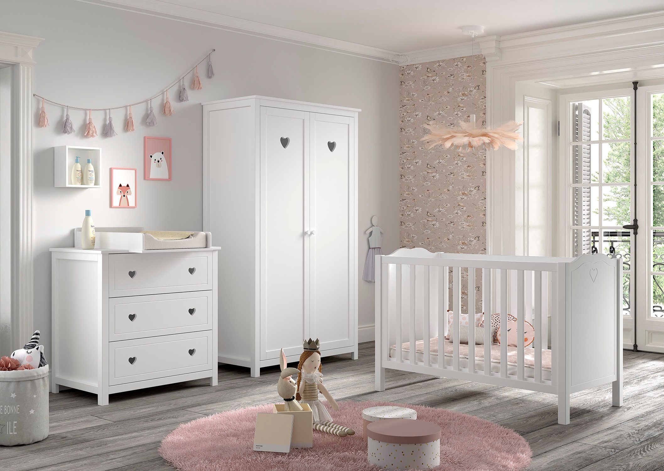 Vipack Babyzimmer-Komplettset "Amori Set 4-tlg. mit nostalgischer Herz-Opti günstig online kaufen