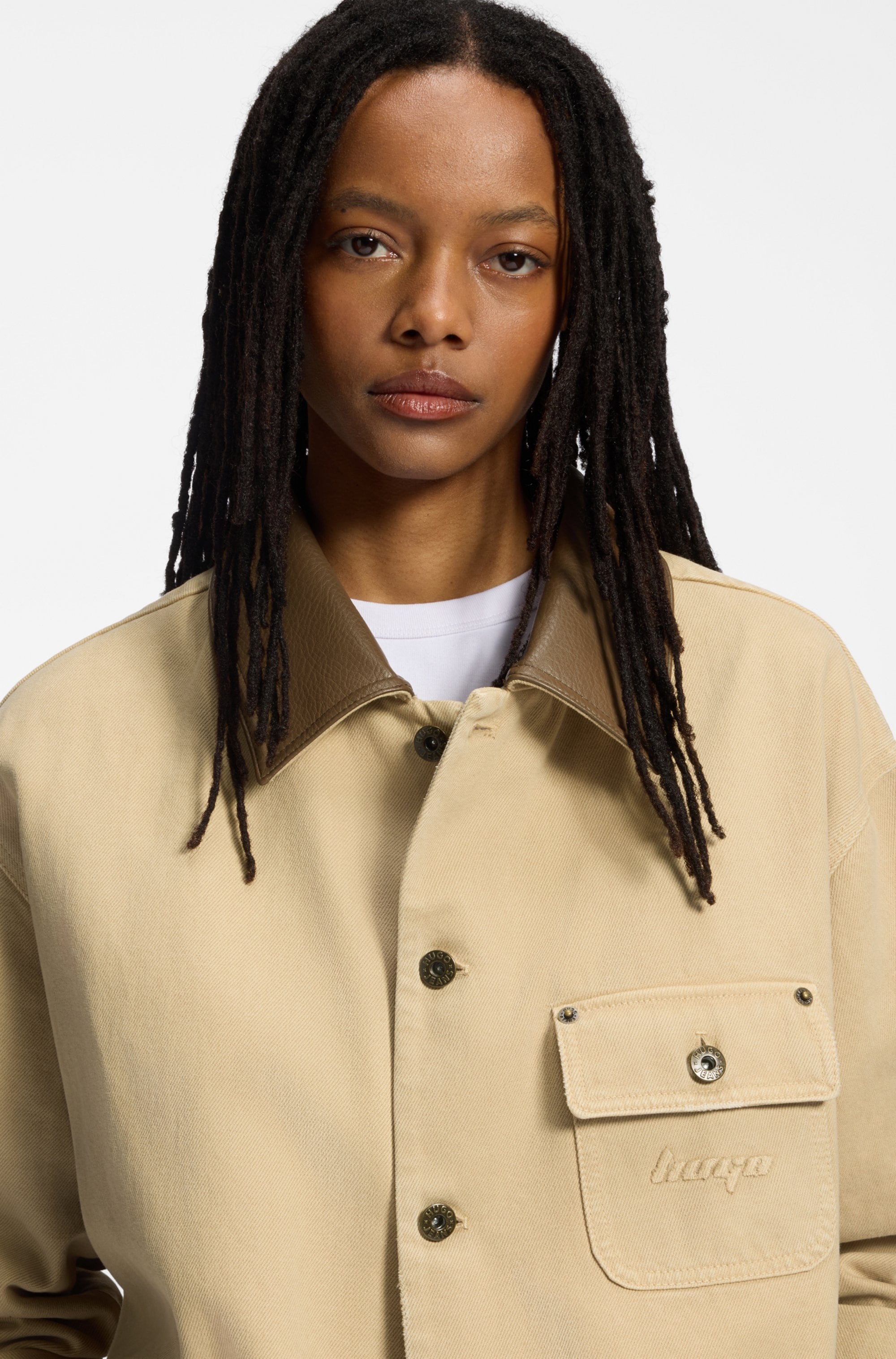 HUGO Hemdjacke »Flimane« mit Kontrastkragen, oversize
