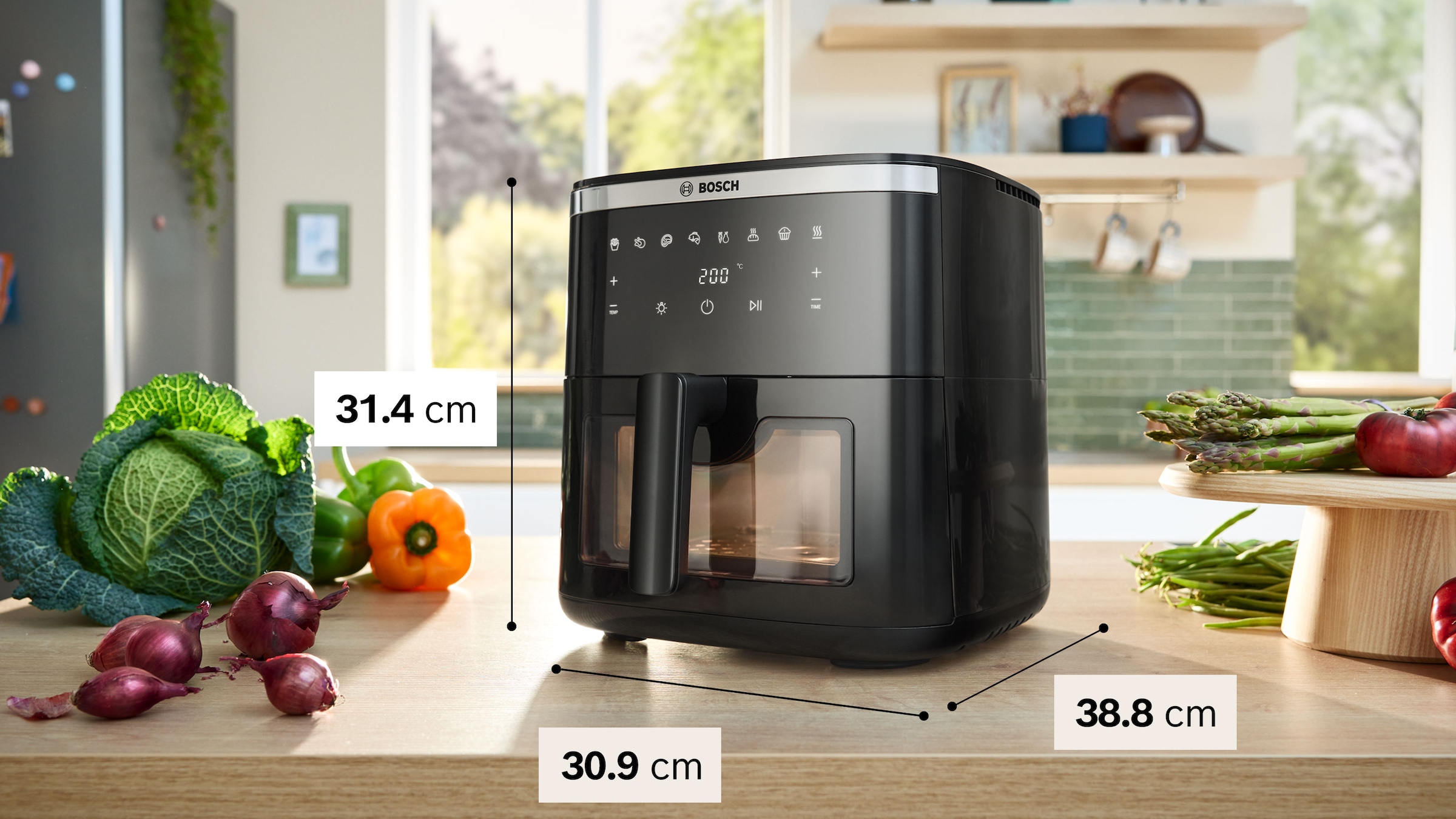 BOSCH Heißluftfritteuse »Air Fryer Serie 6, MAF671B0, 7,1l, Sichtfenster, 7 Programme, schwarz«, 1800 W, Innenlicht, Schüttelalarm, Korb spülm.geeignet, Heißluftfritteuse