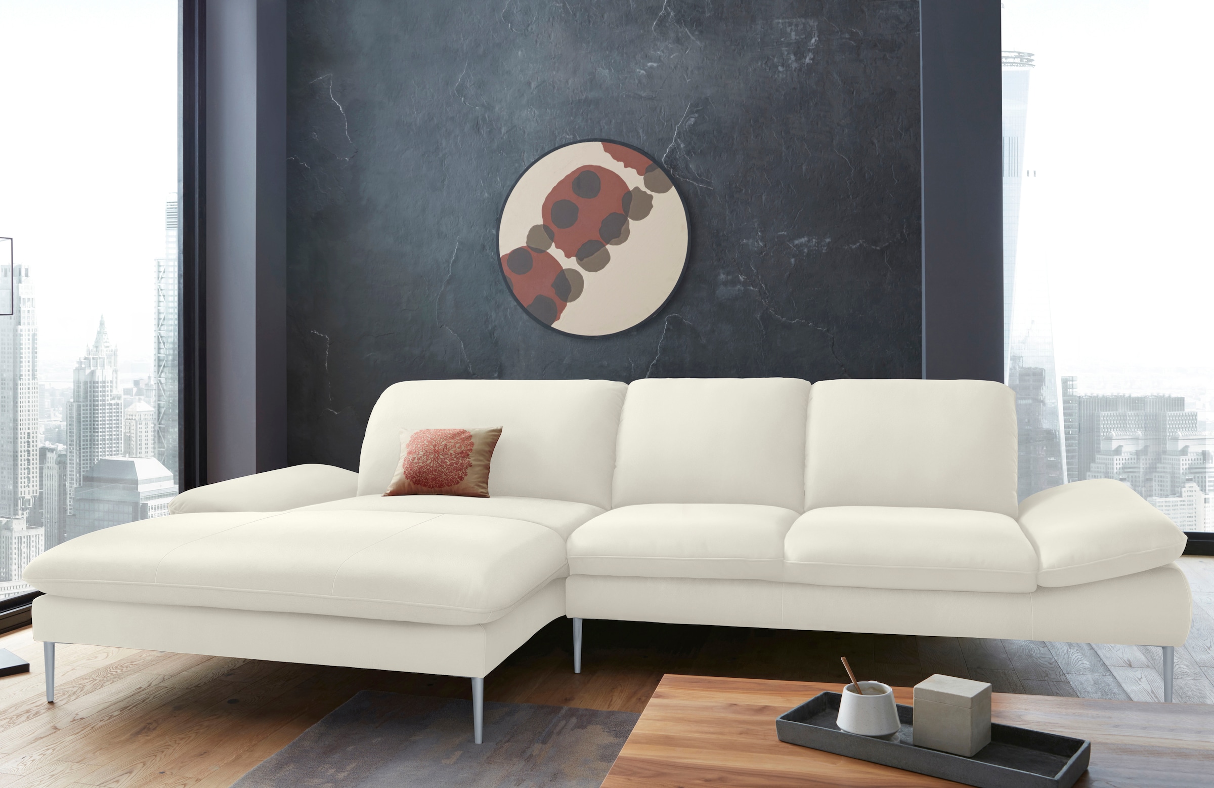 W.SCHILLIG Ecksofa »enjoy&MORE, Designsofa, bequem, zeitlos und elegant, L-Form«, mit Sitztiefenverstellung, Füße silber matt, Breite 340 cm