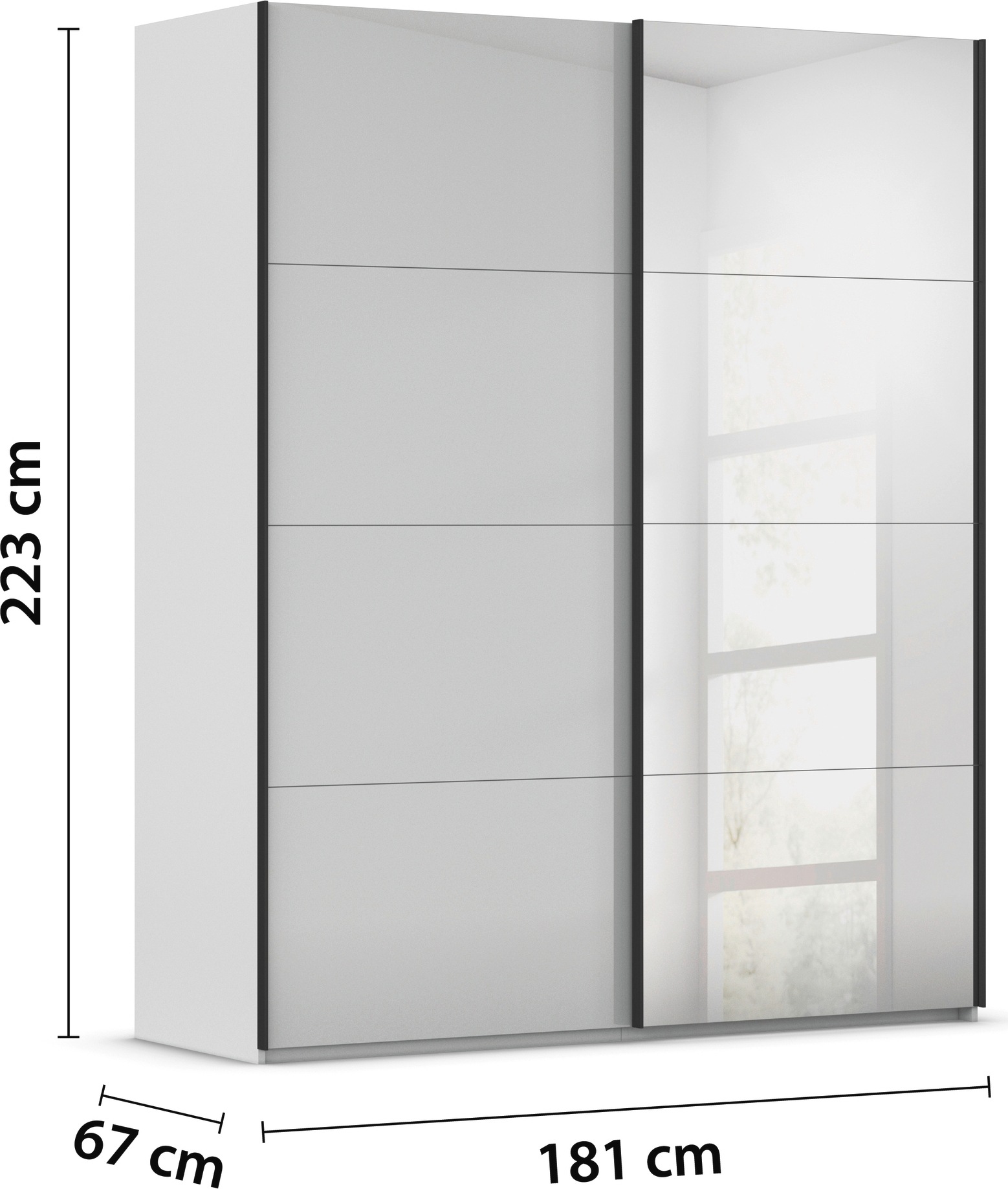 rauch Schwebetürenschrank »Kleiderschrank Schrank Garderobe Schlafzimmerschrank SCALE-FYRA«, edle viergeteilte Türen Spiegel/Glas-Mix viele Farben MADE IN GERMANY