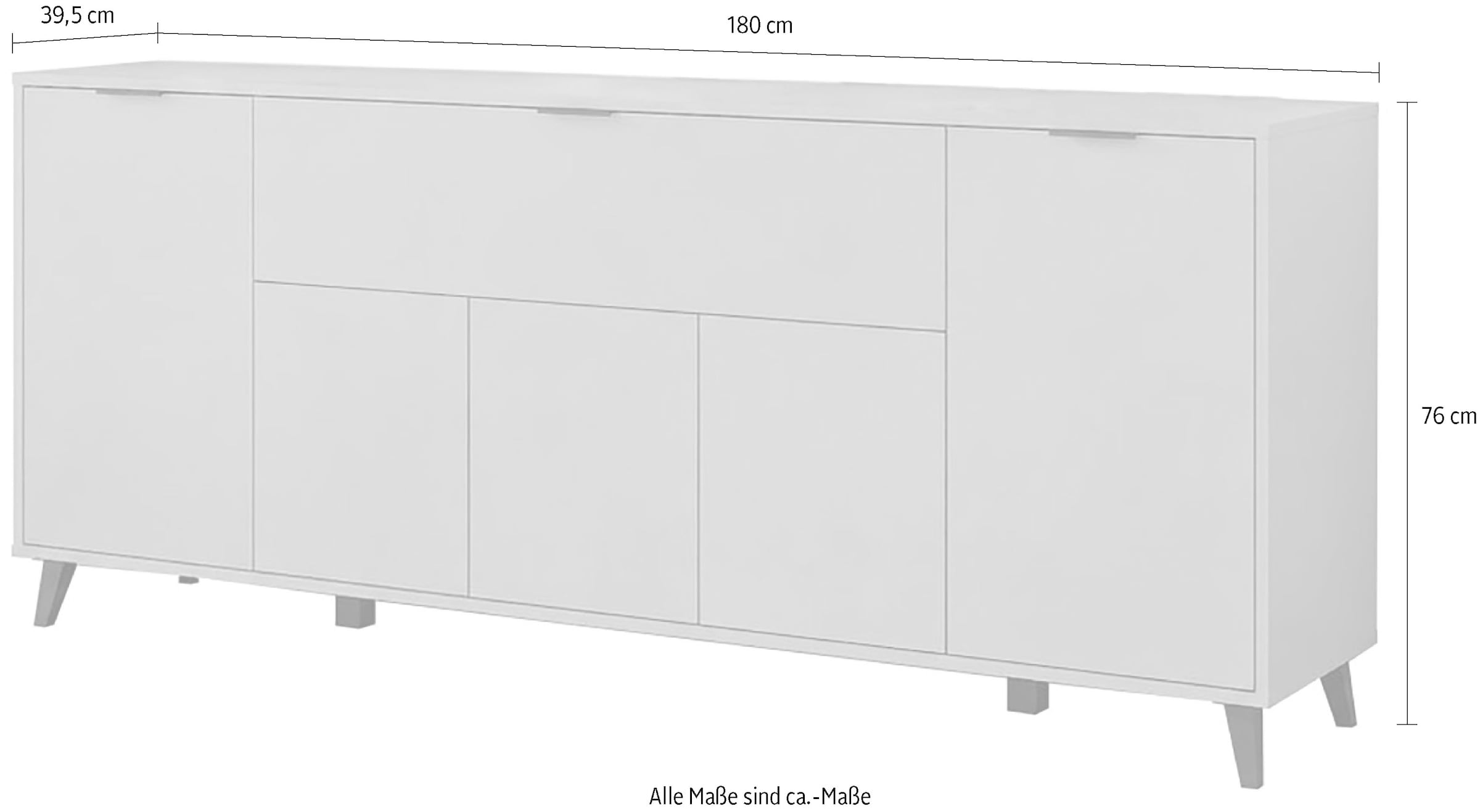 OTTO home Sideboard »Oslo, B/H/T: 180/76/39,5 cm« Push-to-open-Funktion, schwarze Metallgriffe, viel Stauraum