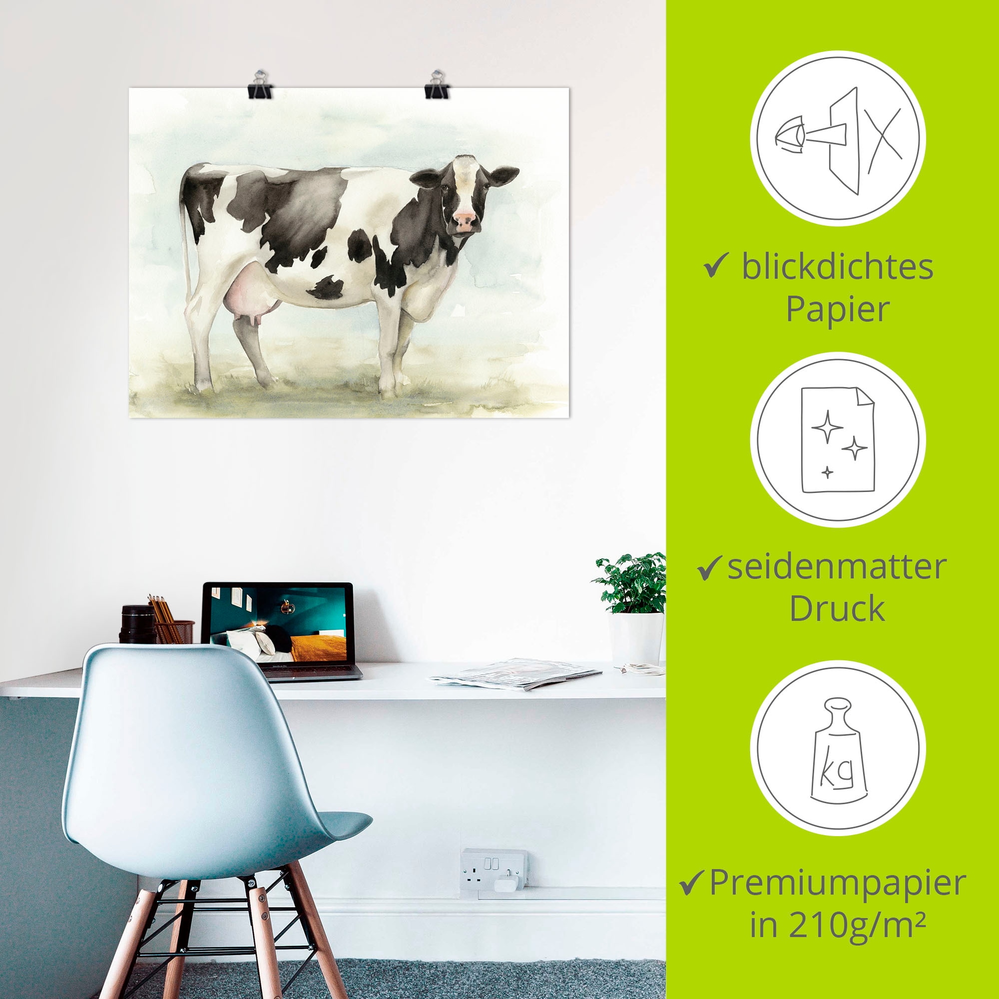 Artland Wandbild »Wasserfarben Kuh I« Haustiere 1 Stk. tlg. als Leinwandbild, Poster in verschied. Größen
