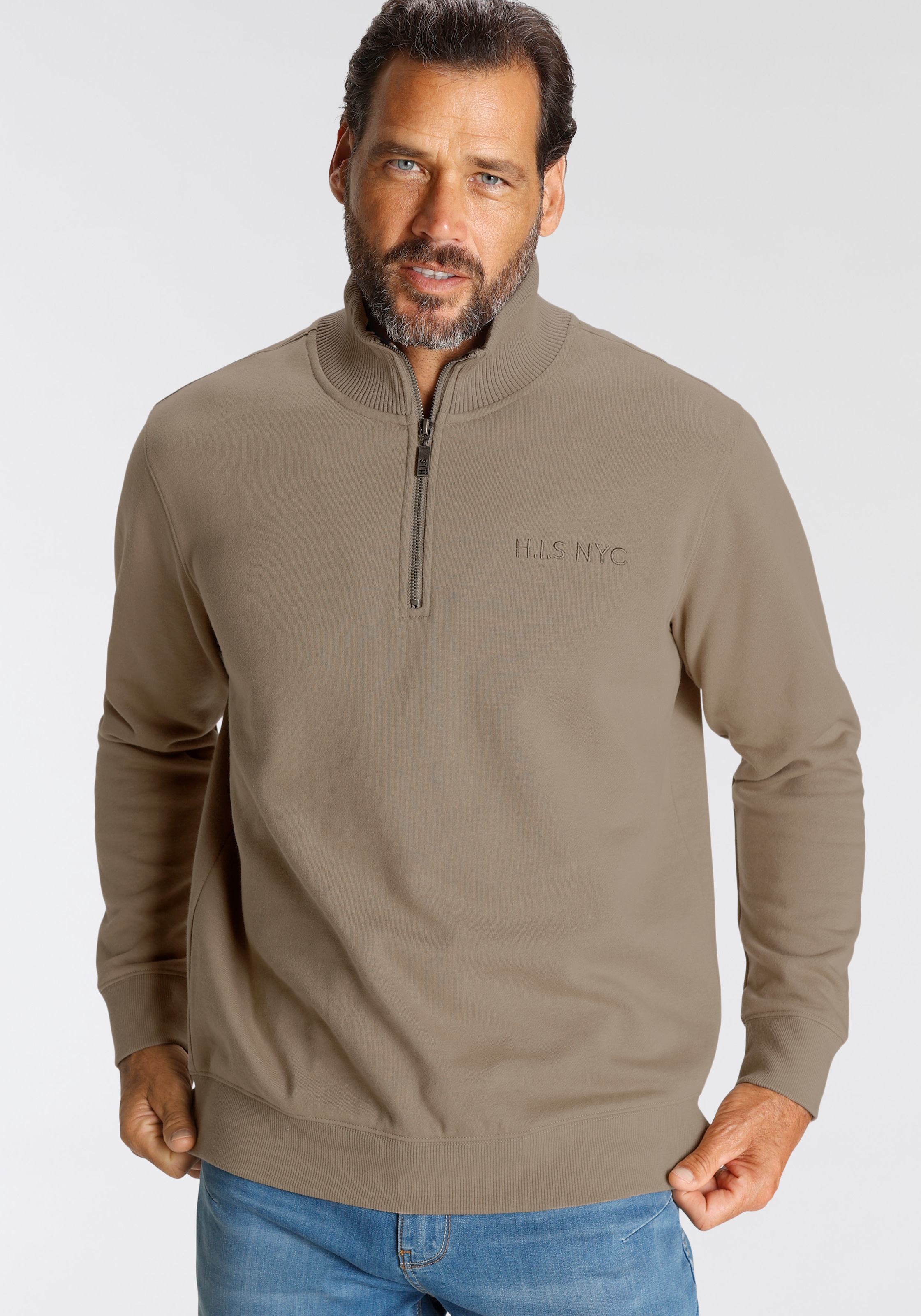 H.I.S Sweatshirt, unifarben, aus dehnbarer Sweatware, mit Logostickerei