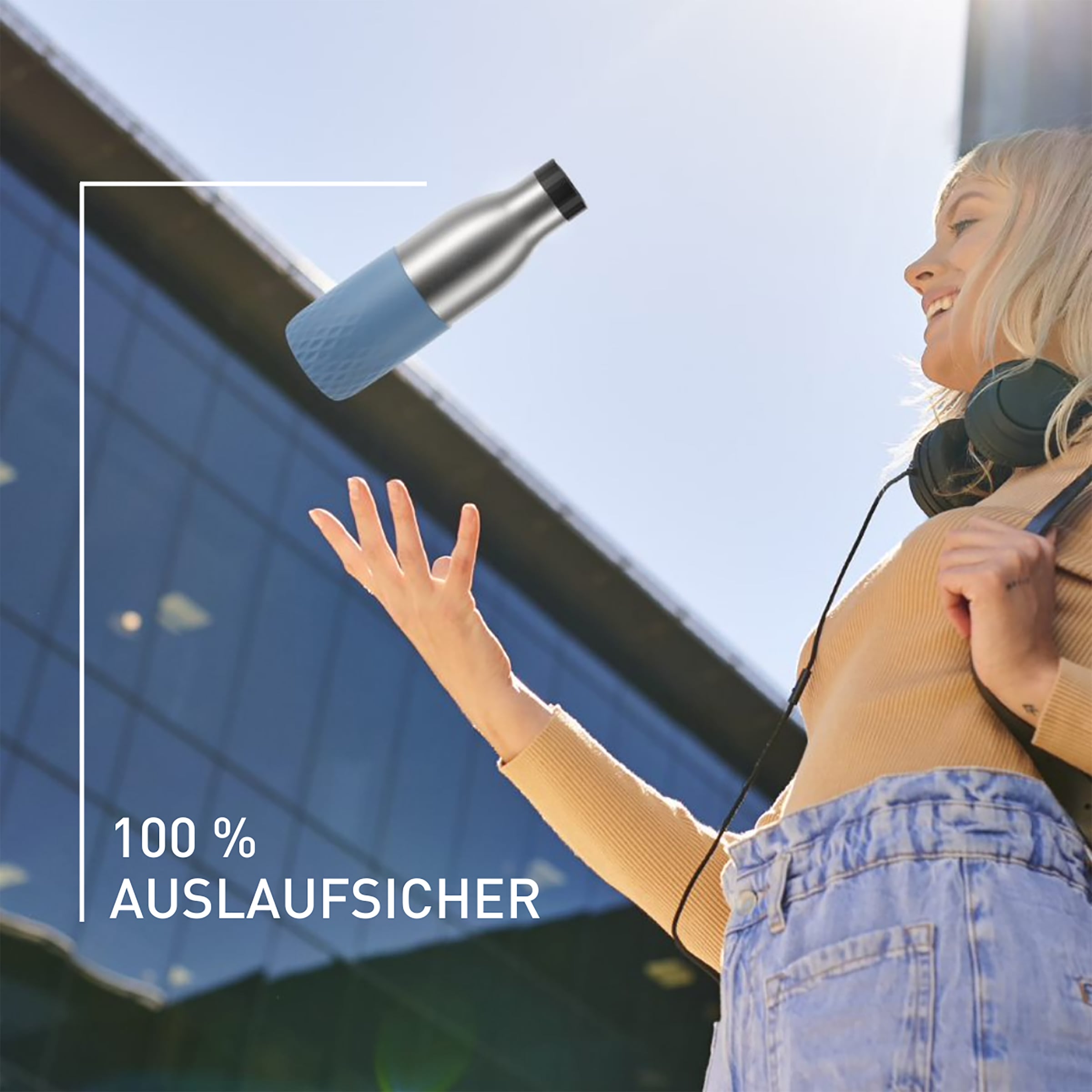 Emsa Trinkflasche »Bludrop Sleeve«, nachhaltig, Silikon-Manschette, 12h heiß, 24h kalt, 360° Trinkgenuss