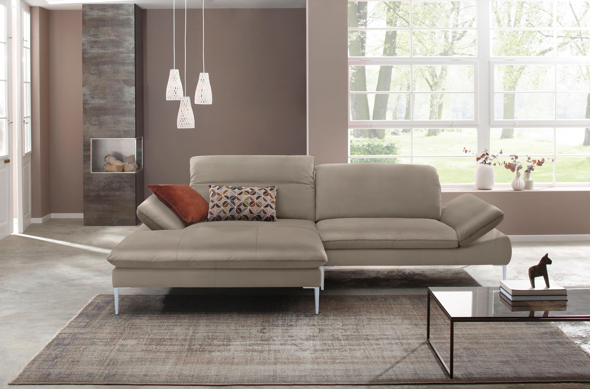 W.SCHILLIG Ecksofa »enjoy&MORE, mit tollem Sitzkomfort, elegant und bequem, L-Form«, mit Sitztiefenverstellung, Füße silber matt, Breite 294 cm