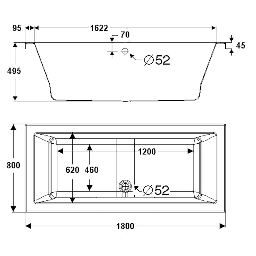 OTTOFOND Badewanne »Cubic«, (Komplett-Set, 3 tlg.)