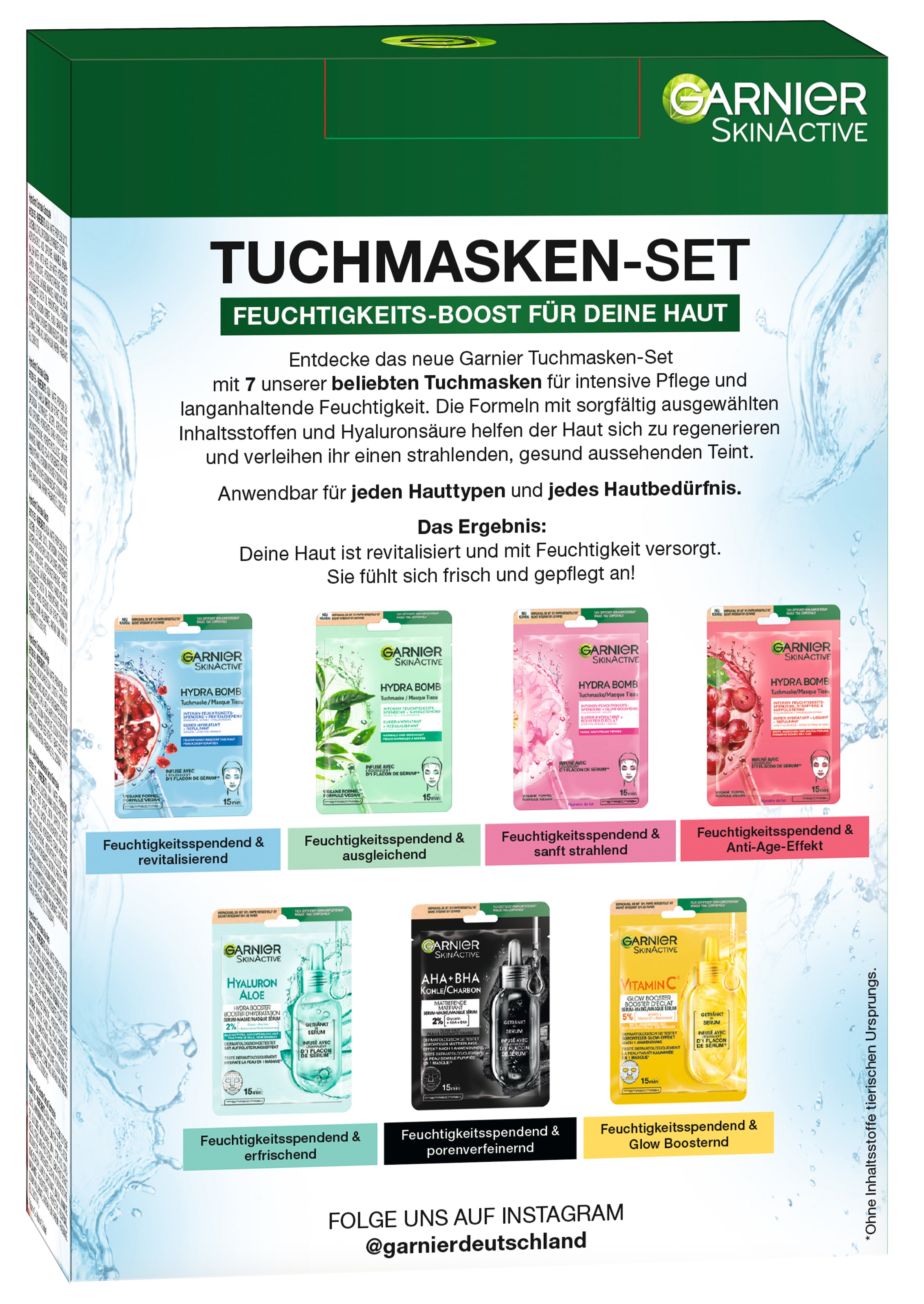 GARNIER Tuchmaske »SKIN ACTIVE TUCHMASKEN-SET« mit sieben regenerierenden Masken, für Gesicht und alle Hauttypen