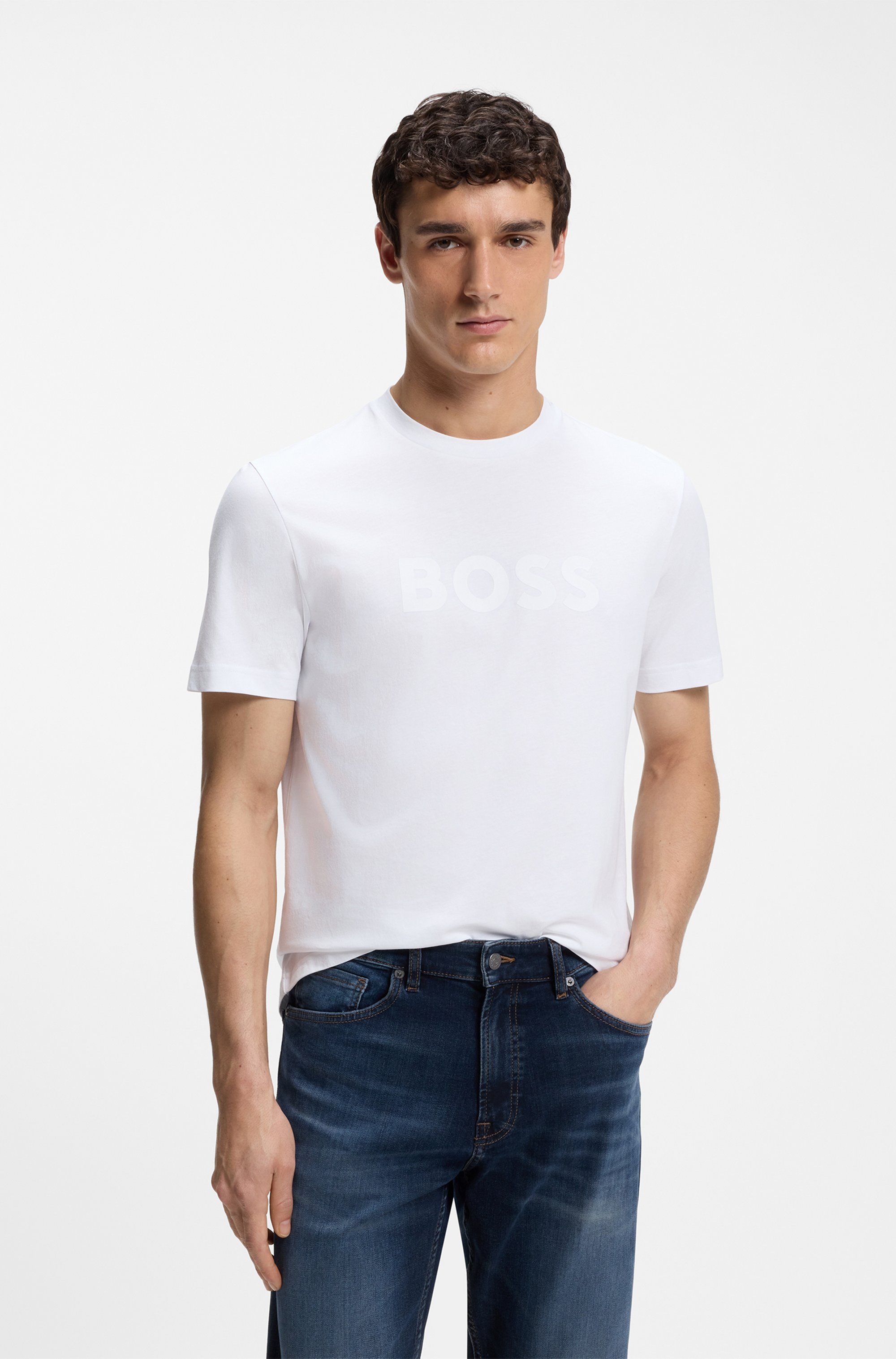 BOSS ORANGE T-Shirt Rundhalsausschnitt, Regular Fit, großer Logodruck