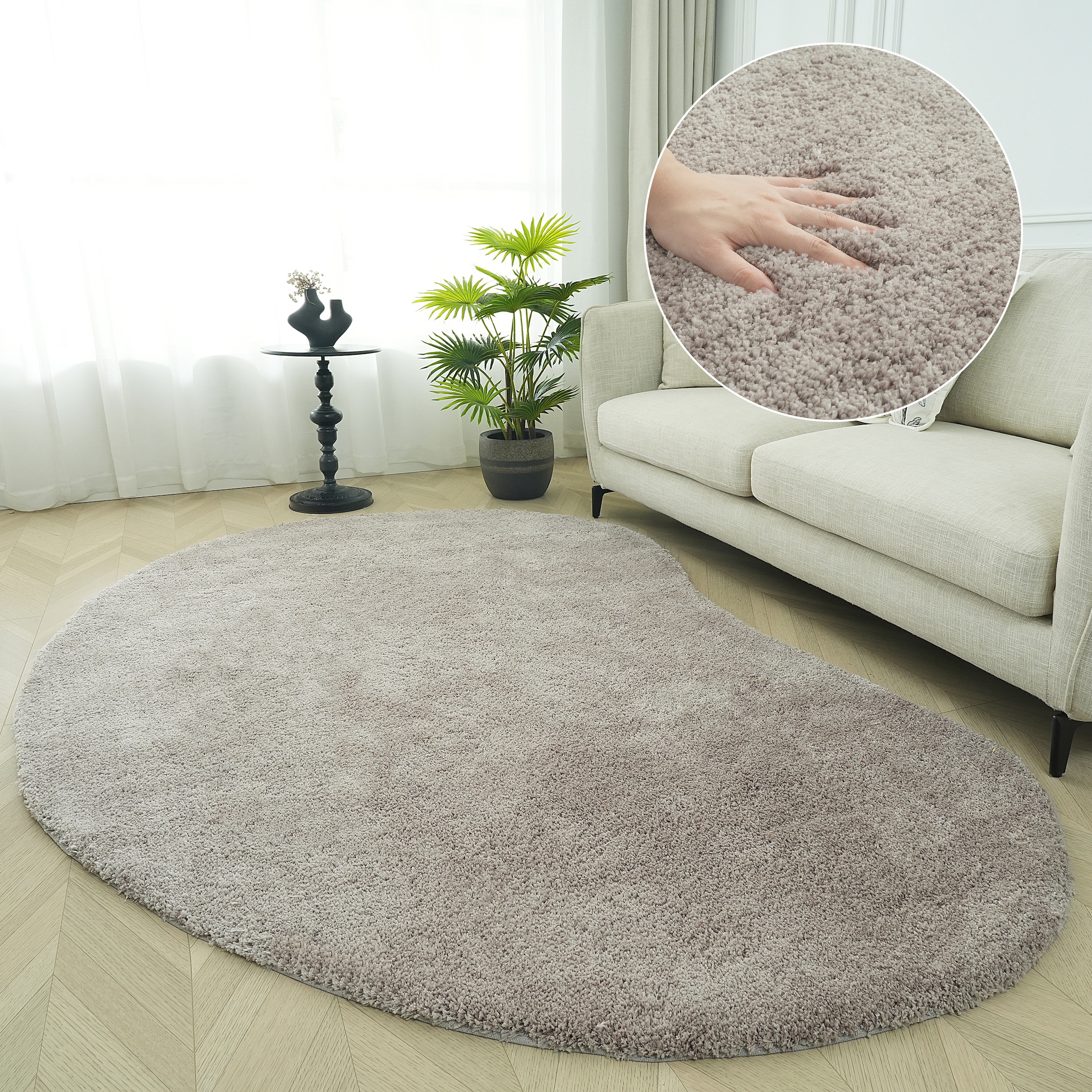 LeGer Home by Lena Gercke Hochflor-Teppich »Halrum, einfarbig, besondere Form, modern«, U-förmig, 25 mm Höhe, organische Form, bean shape, kuschelig, Wohnzimmer, Schlafzimmer