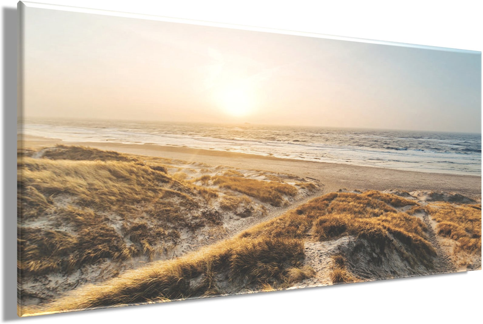 Bönninghoff Leinwandbild »Wandbild STRAND SONNENUNTERGANG 50x100 cm – Leinwandbild Keilrahmen« Küste | Meer | Natur | Sonnenuntergang | Strand 1 Stk. tlg. auf Keilrahmen gespannt