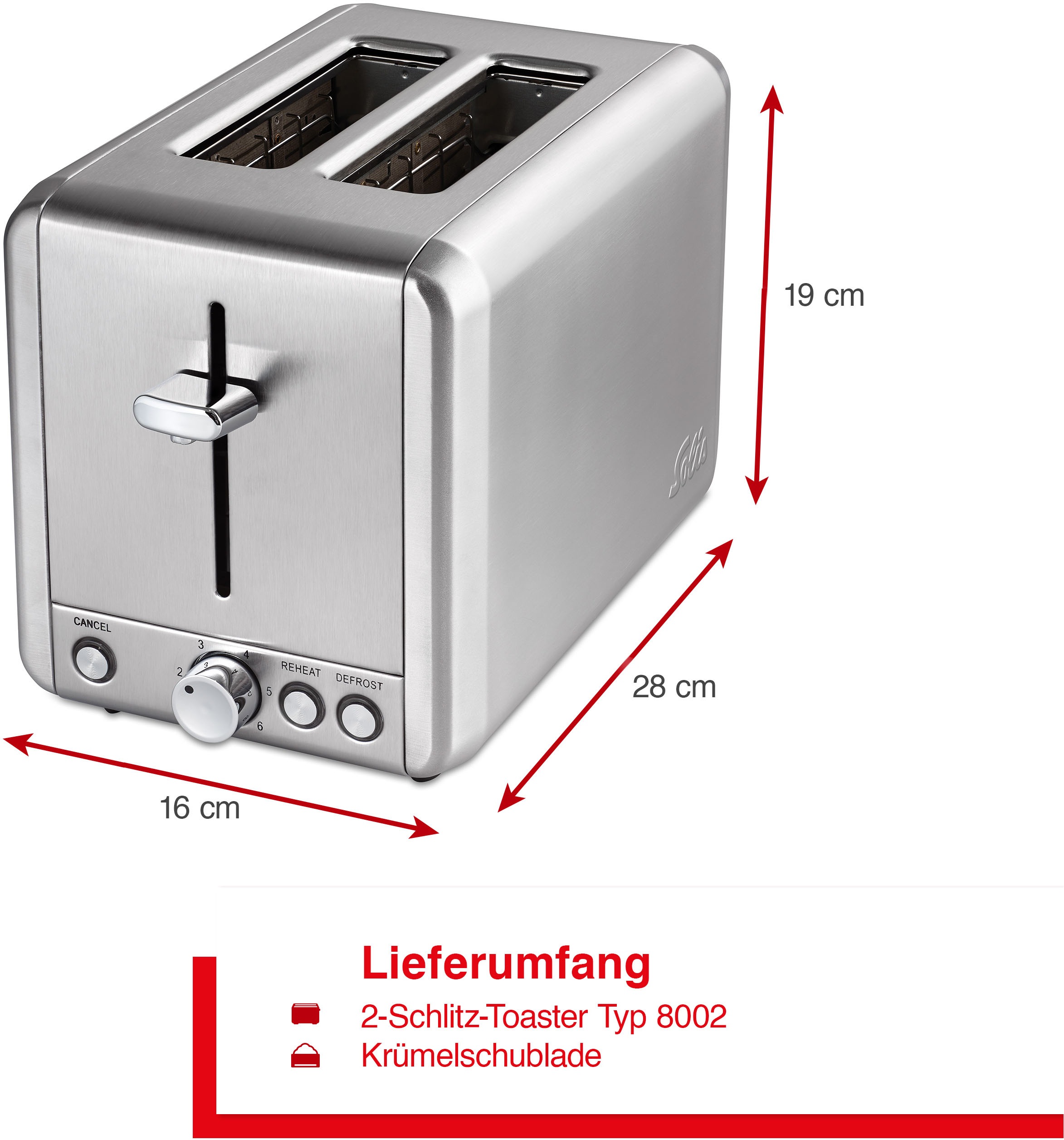 SOLIS OF SWITZERLAND Toaster »Steel Toaster (Typ 8002)« 2 kurze Schlitze 925 W mit 2 Schlitzen, Edelstahl