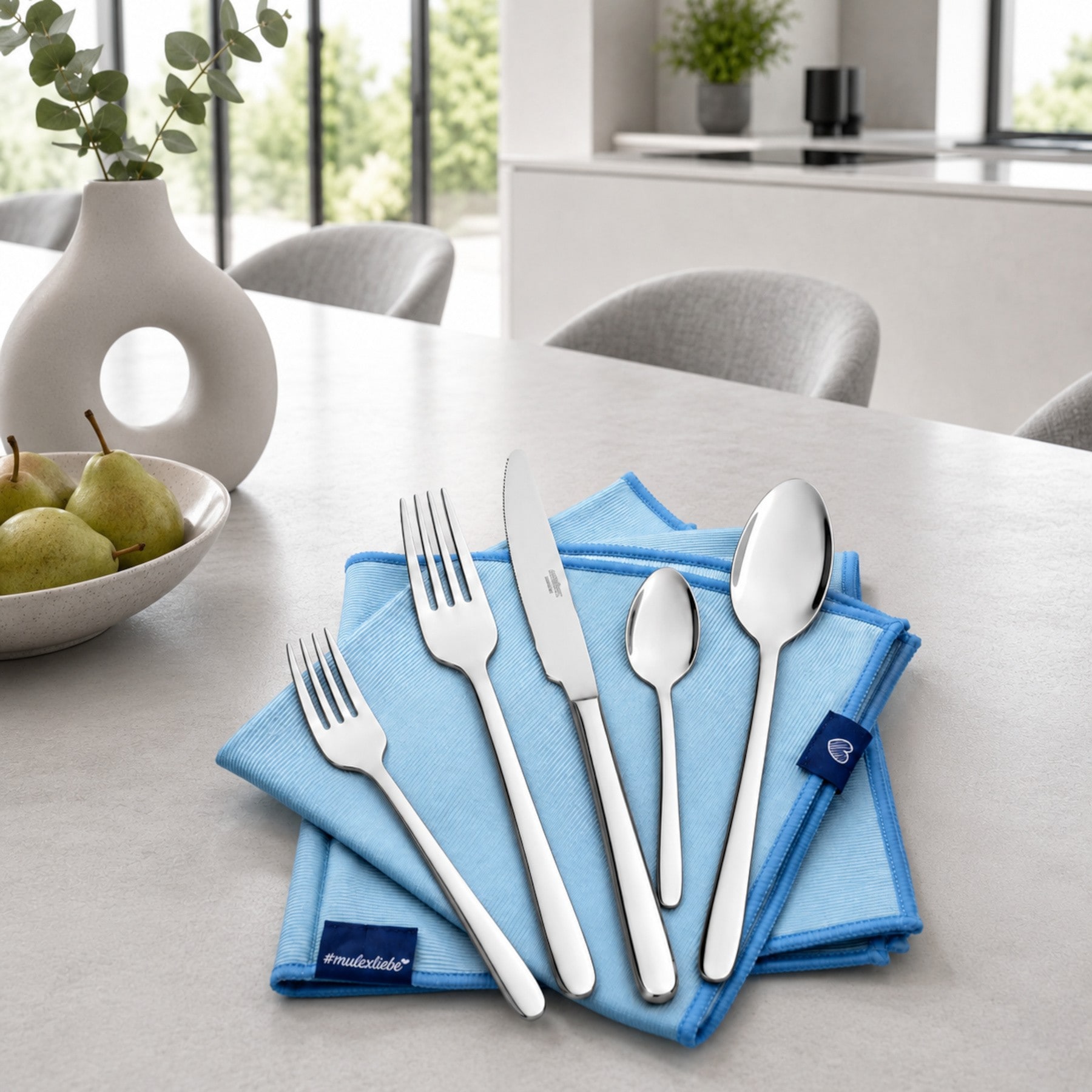 Mulex Besteck-Set »Modica, Besteckset mit 3 Multifunktionstüchern« Zeitlos elegantes Besteck mit schlanker Form und edler Optik